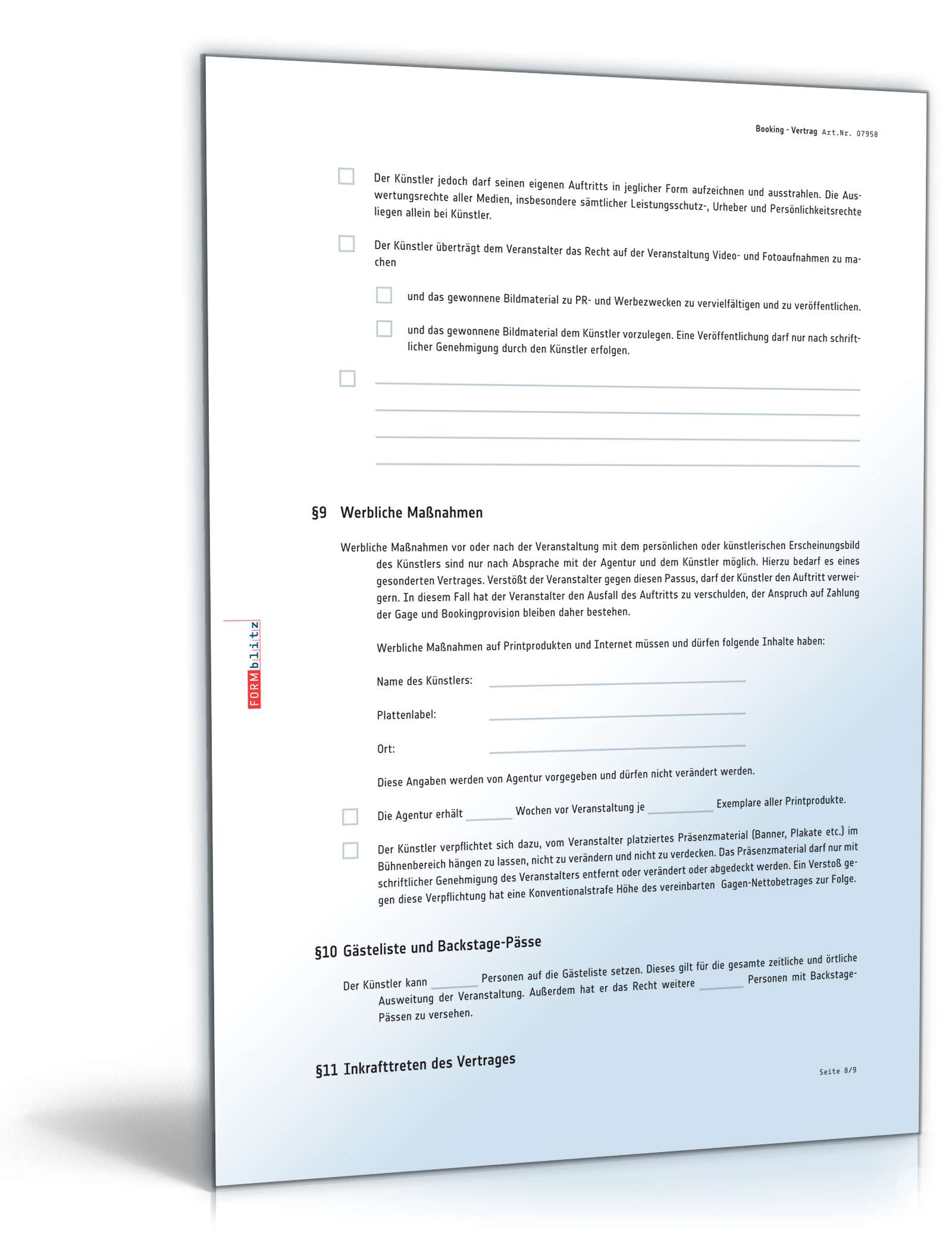 Bookingvertrag PDF. Seite: 8