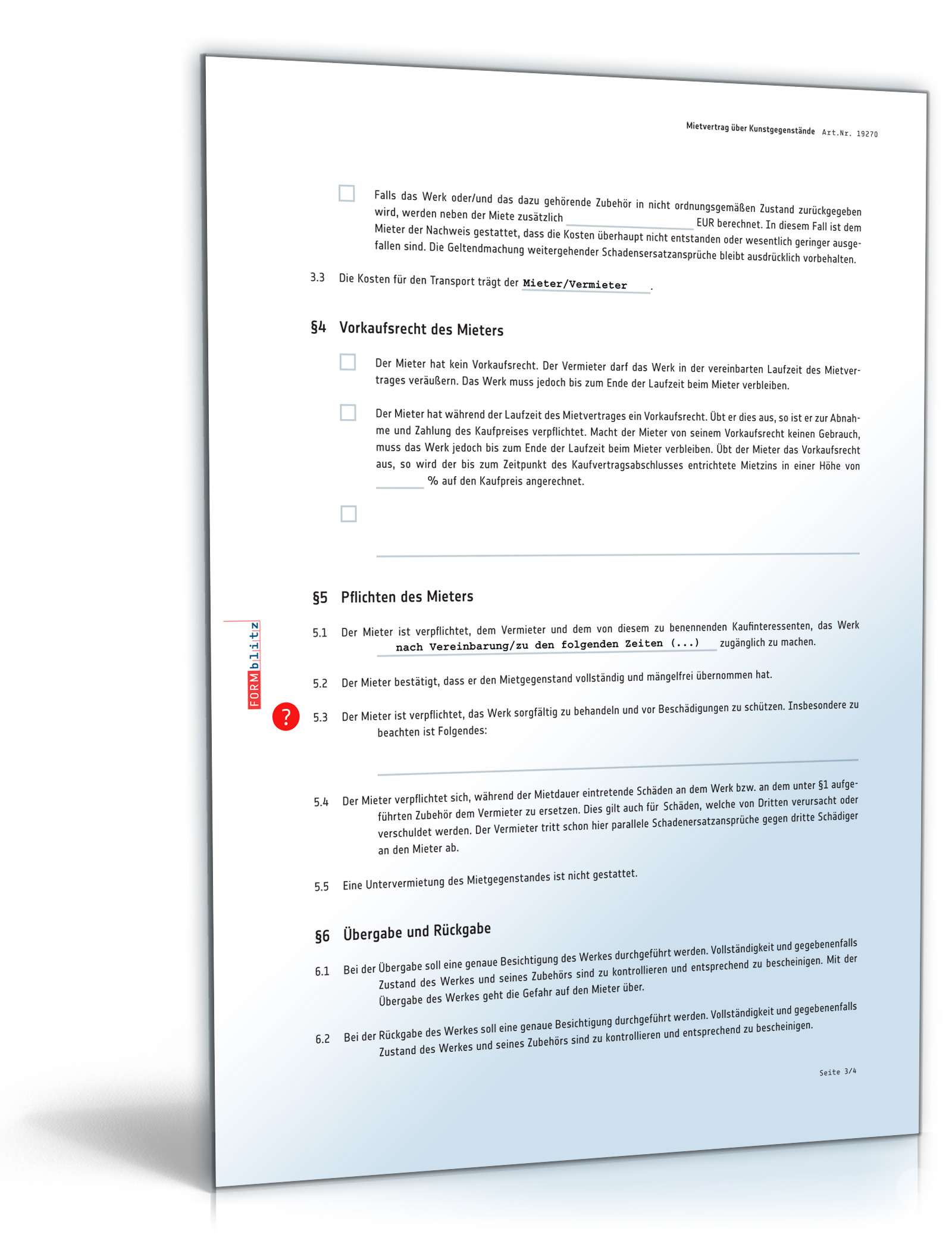 Mietvertrag Kunstgegenstand PDF. Seite: 3