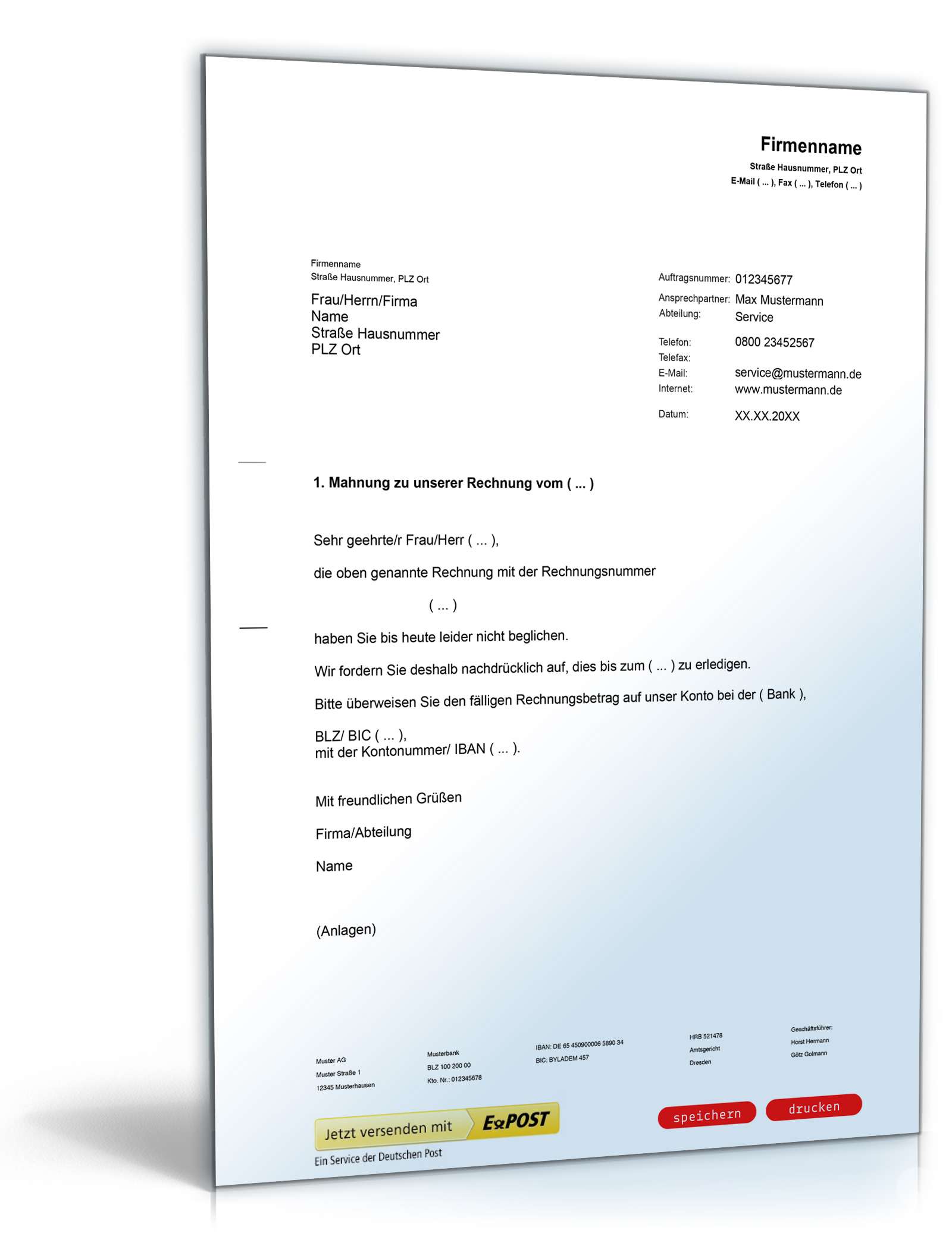 1. Mahnung / Zahlungserinnerung | Muster zum Download