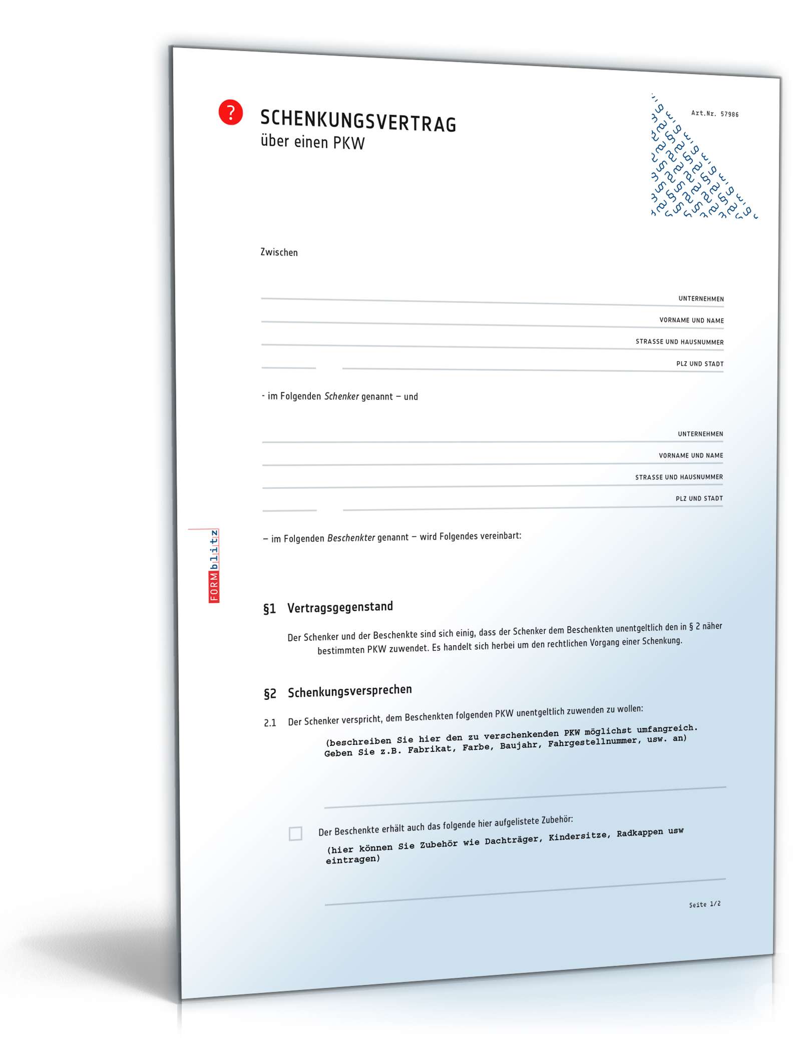 Schenkungsvertrag Auto PDF