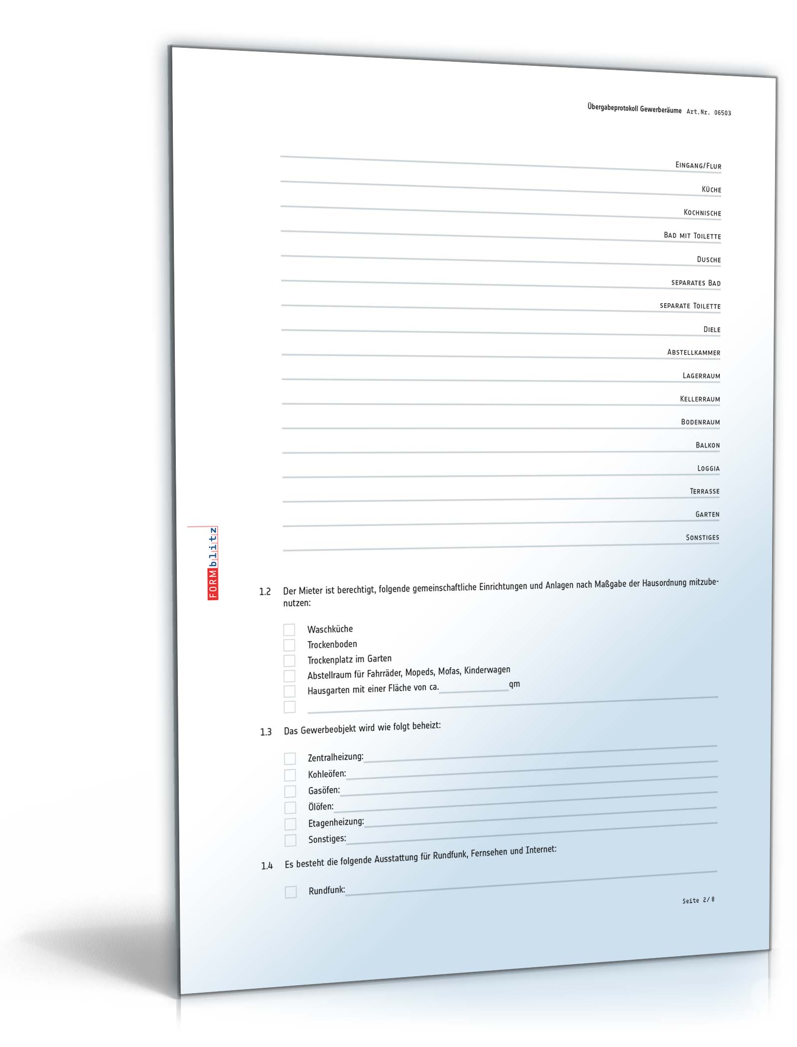 Übergabeprotokoll Gewerberäume PDF. Seite: 2