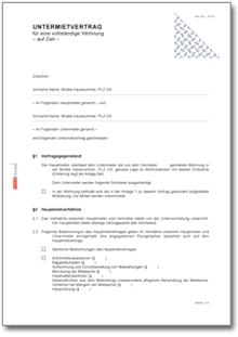 Befristeter Untermietvertrag Word