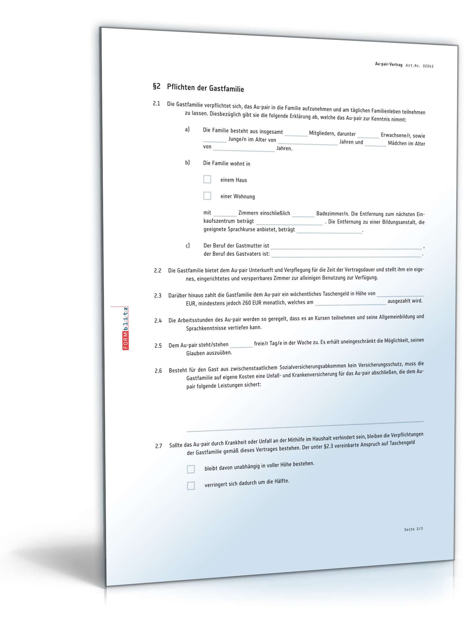 Au-pair-Vertrag PDF. Seite: 2