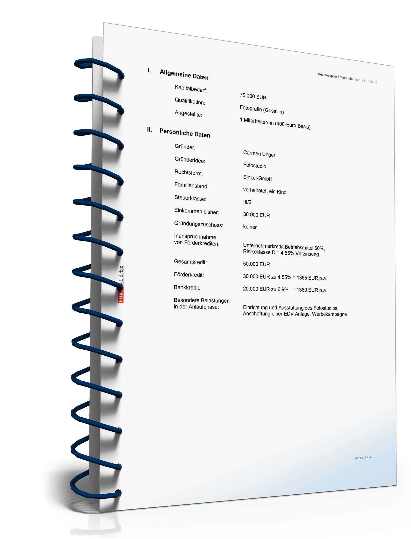 Businessplan Fotograf Excel. Seite: 6