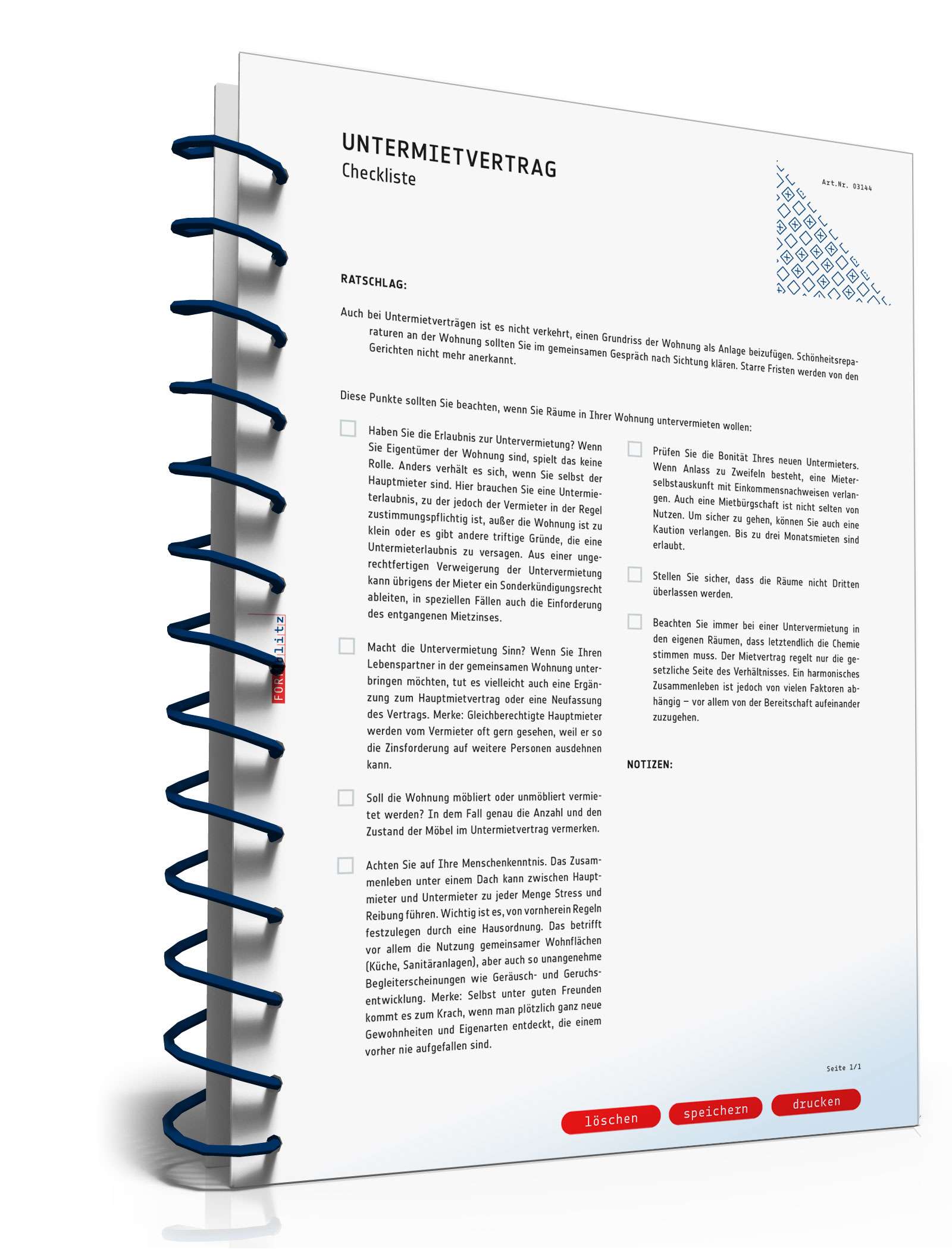 Checkliste Untermietvertrag PDF