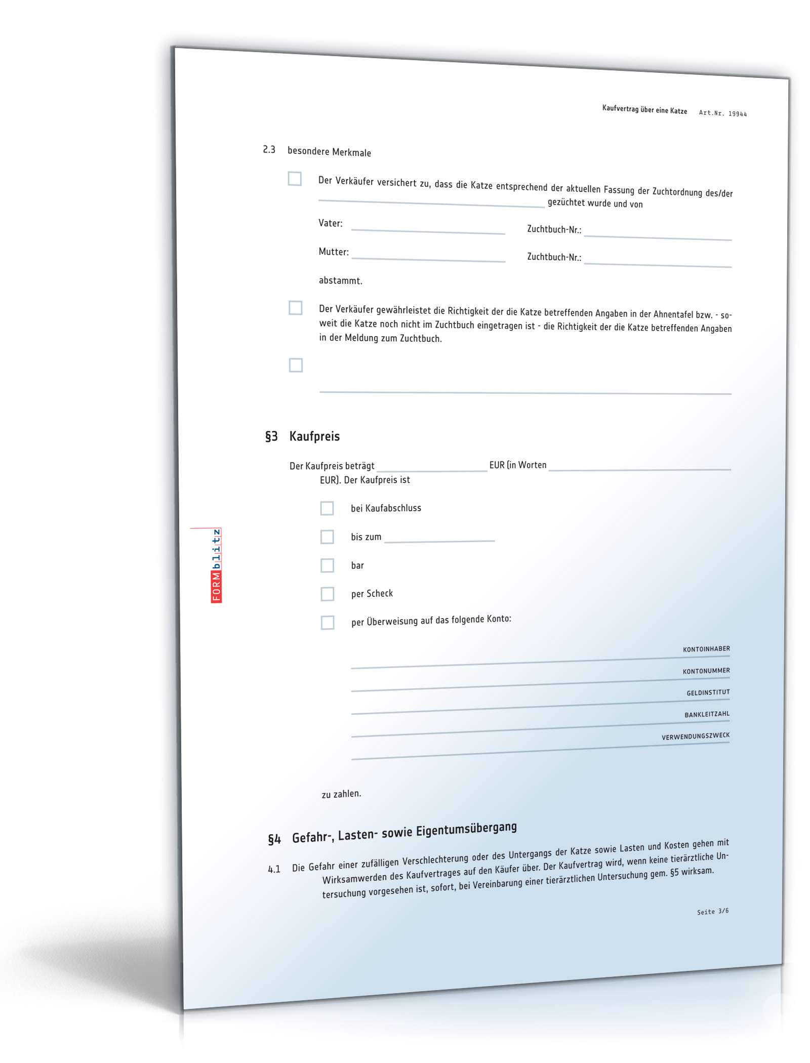 Kaufvertrag Katze PDF. Seite: 3