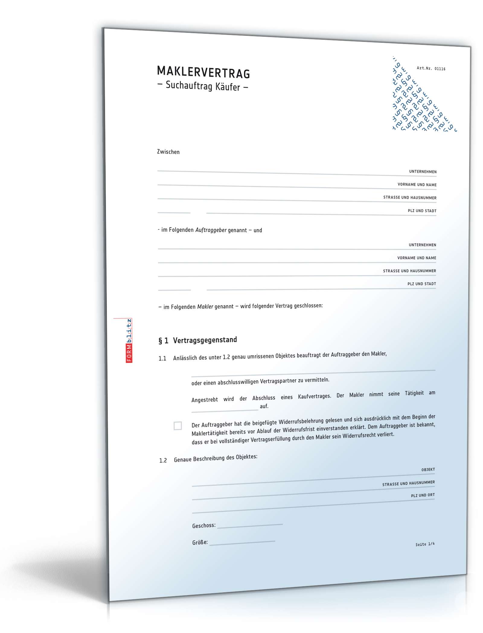 Maklervertrag Suchauftrag Käufer PDF