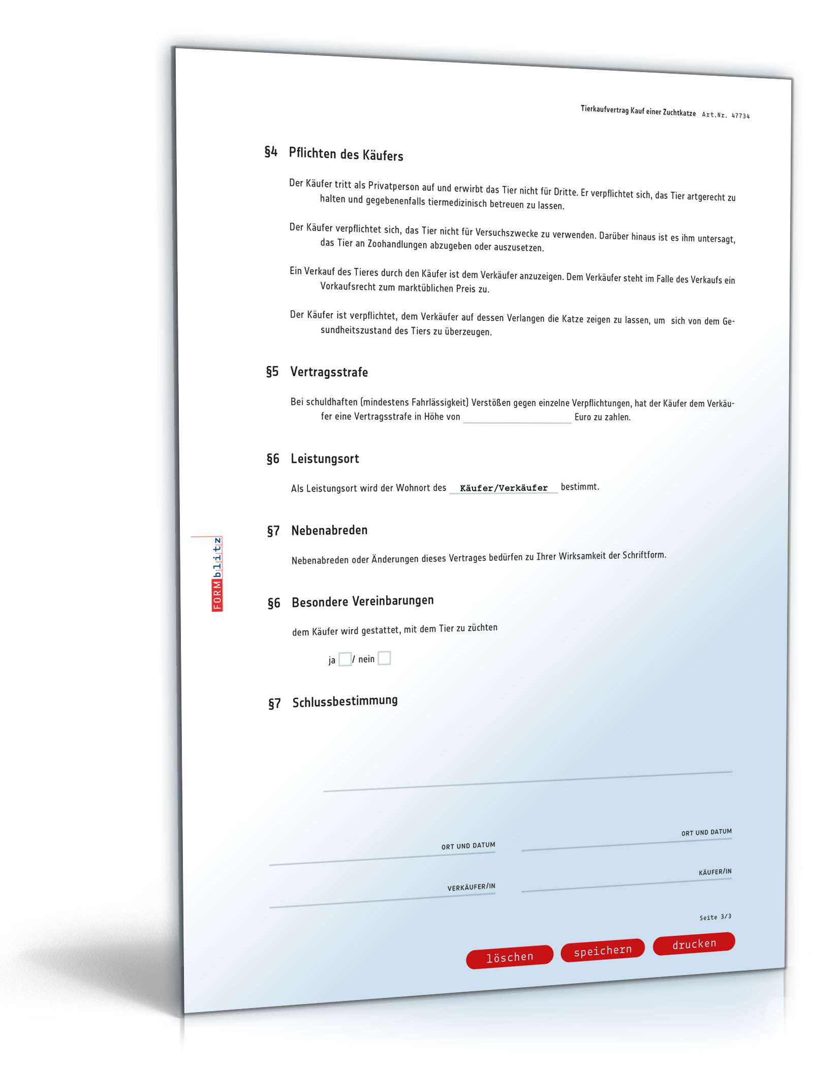 Kaufvertrag Zuchtkatze PDF. Seite: 3