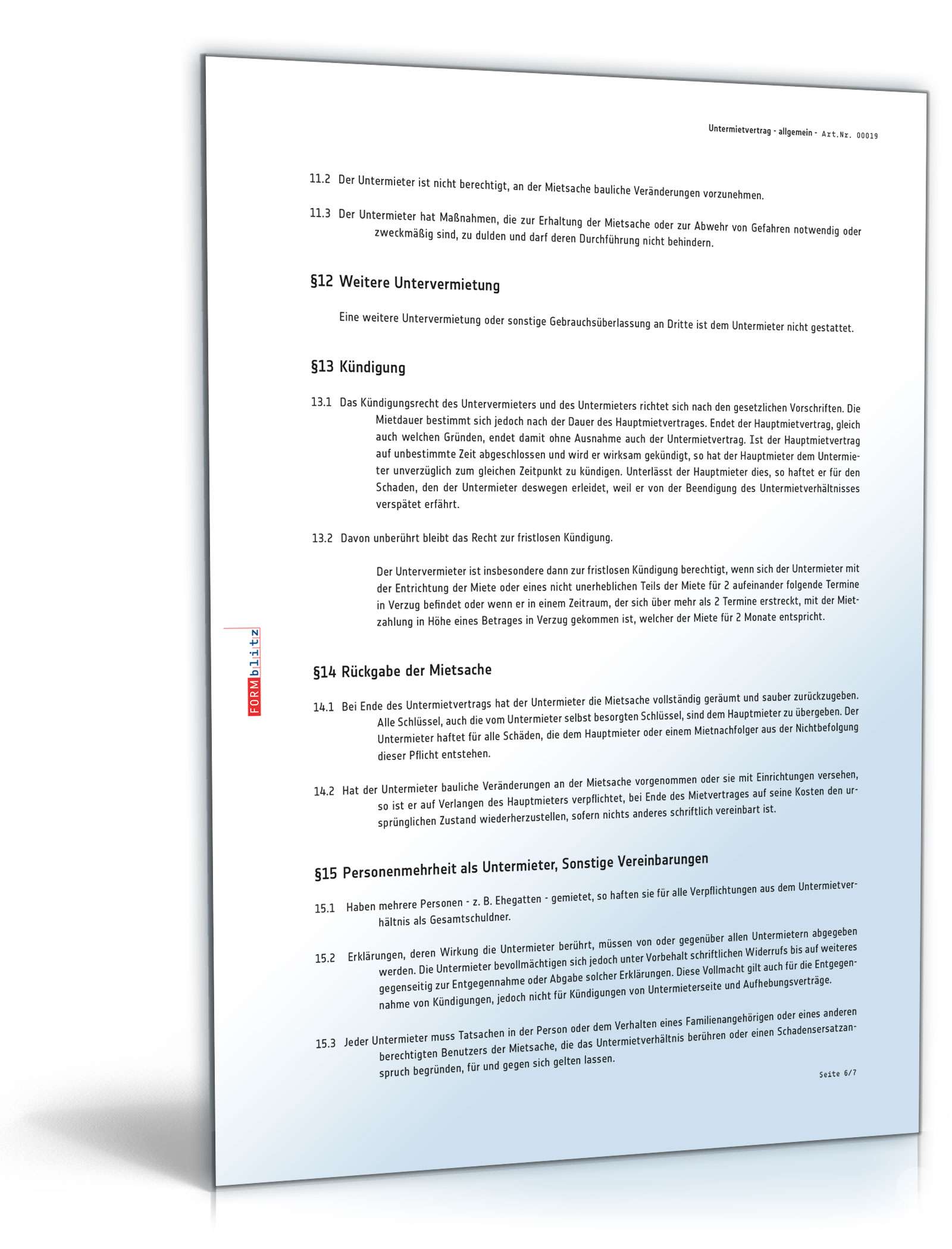 Untermietvertrag Wohnung PDF. Seite: 6