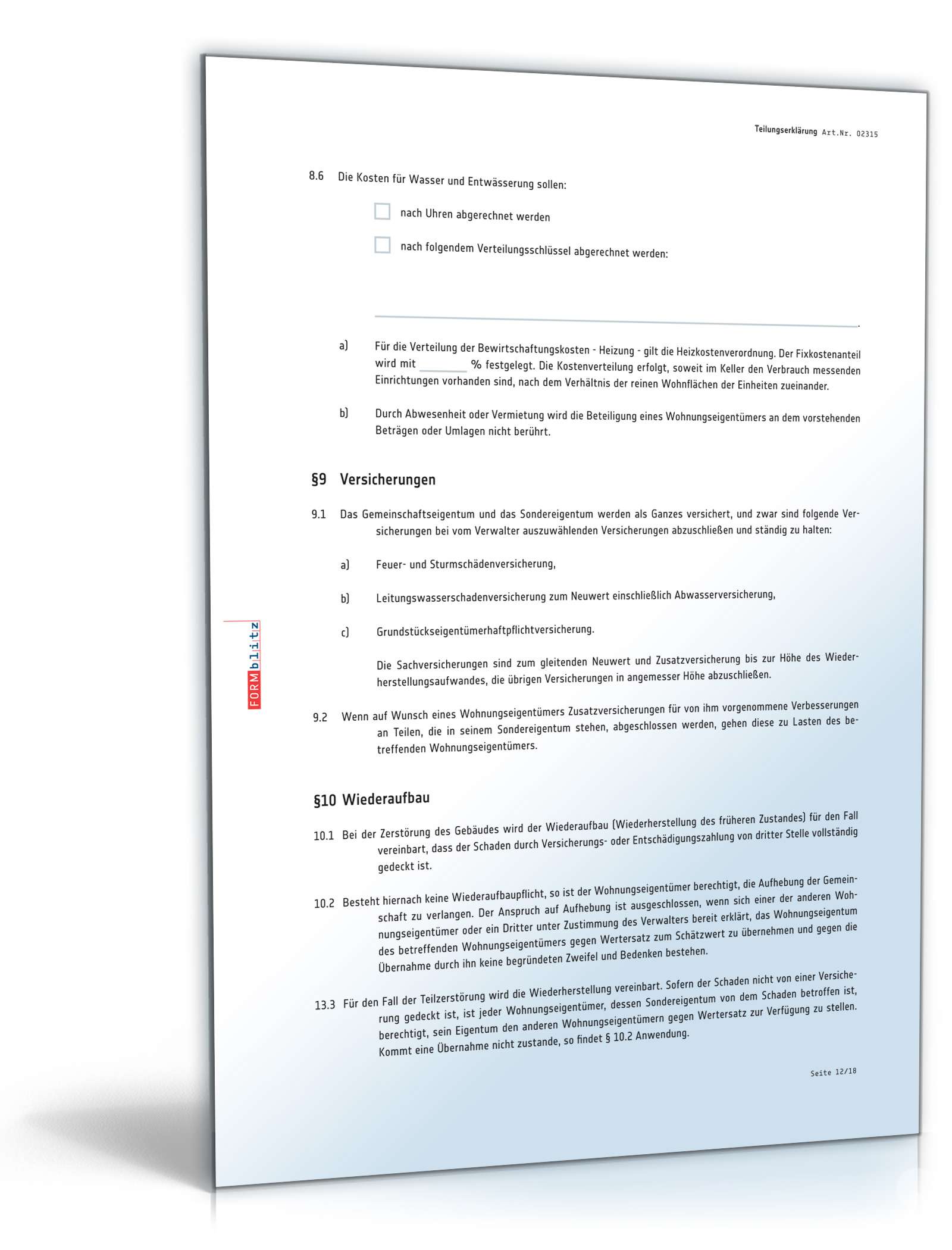 Teilungserklärung Wohnungseigentum PDF. Seite: 12