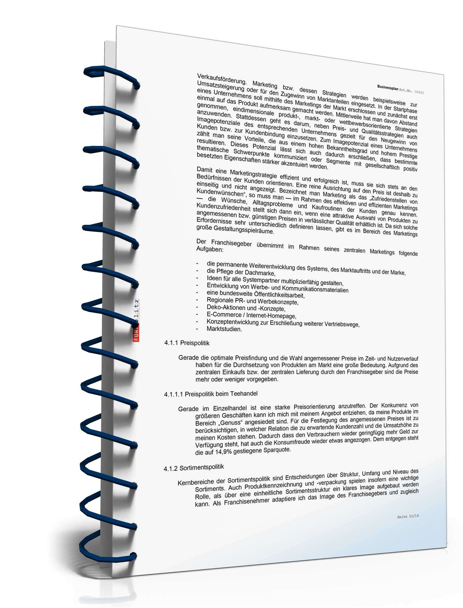 Businessplan Teeladen mit Teestube Excel. Seite: 12