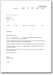 Abmahnung wegen Arbeitsverweigerung Word