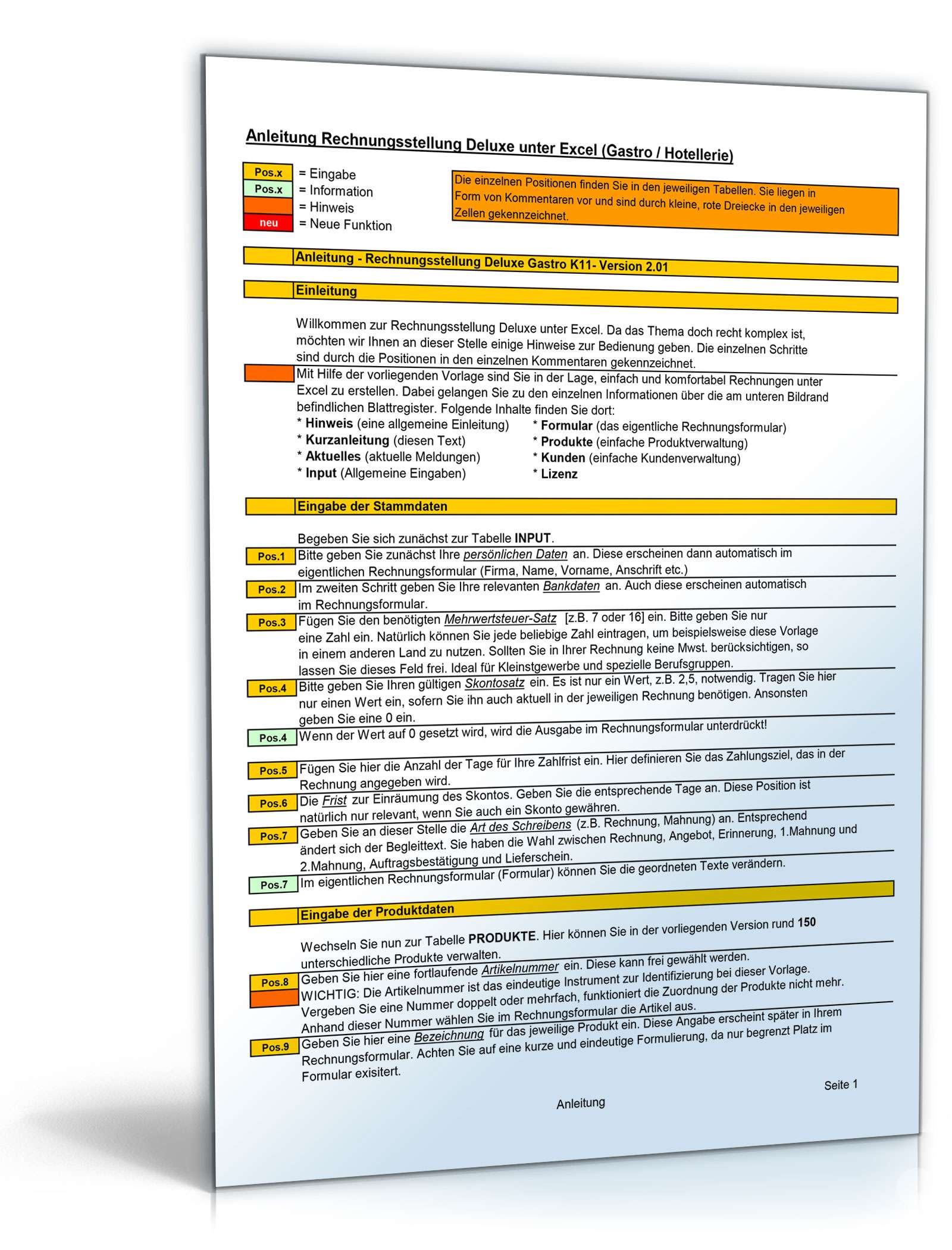 Rechnungsstellung Deluxe Gastronomie Excel. Seite: 2
