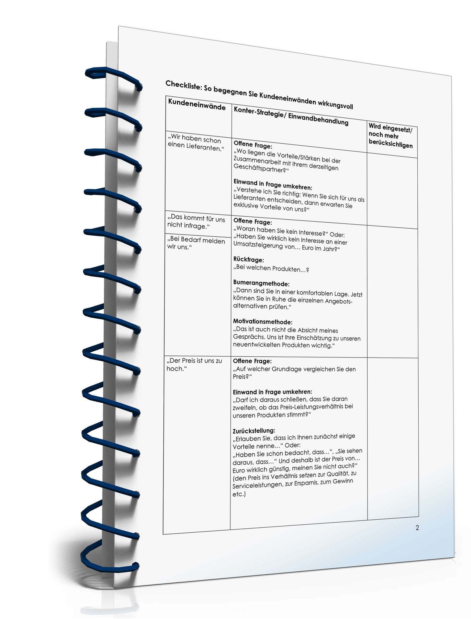 Checkliste Kundeneinwänden wirkungsvoll begegnen PDF. Seite: 2