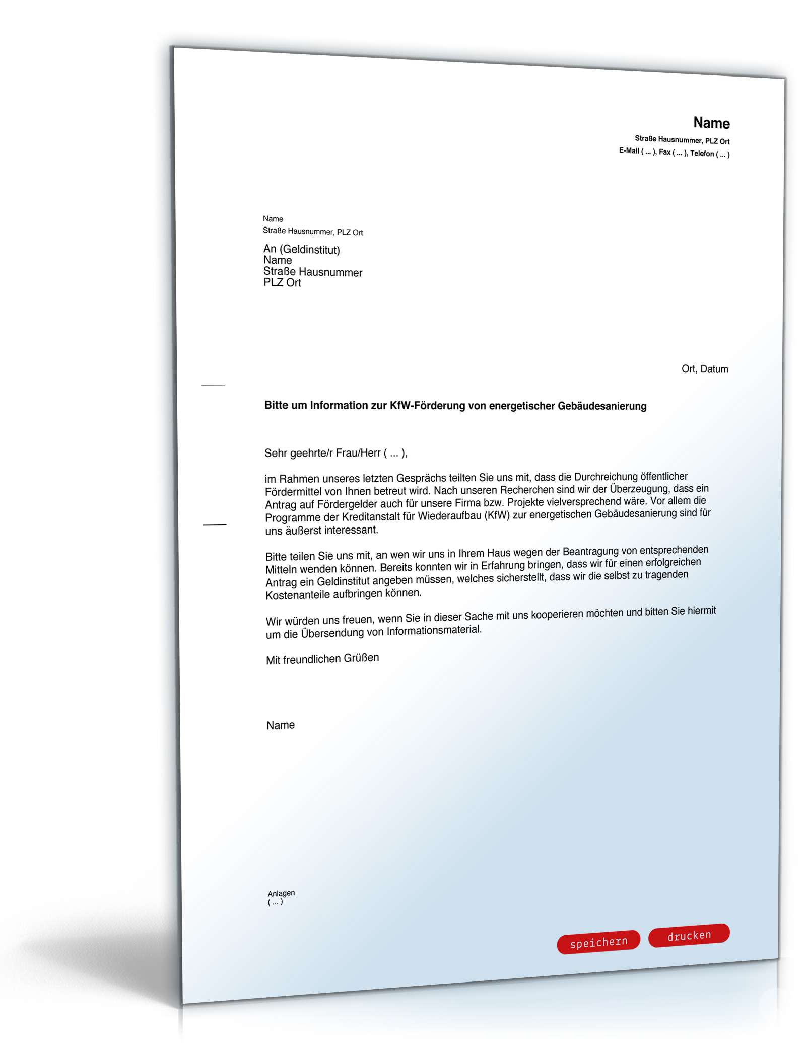 Bitte um Informationen Förderprogramm  PDF