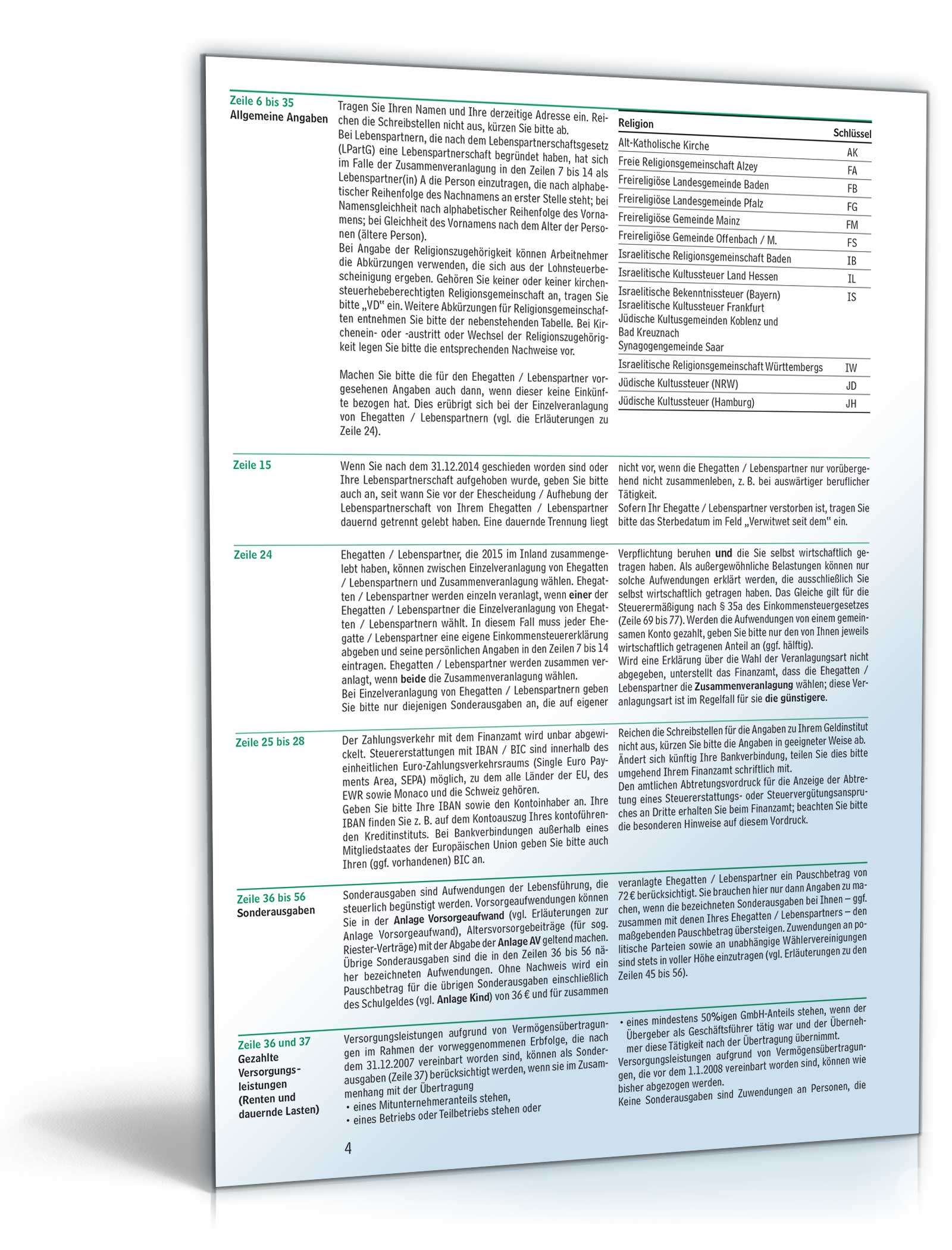 Anleitung zur Einkommensteuererklärung 2015 PDF. Seite: 4