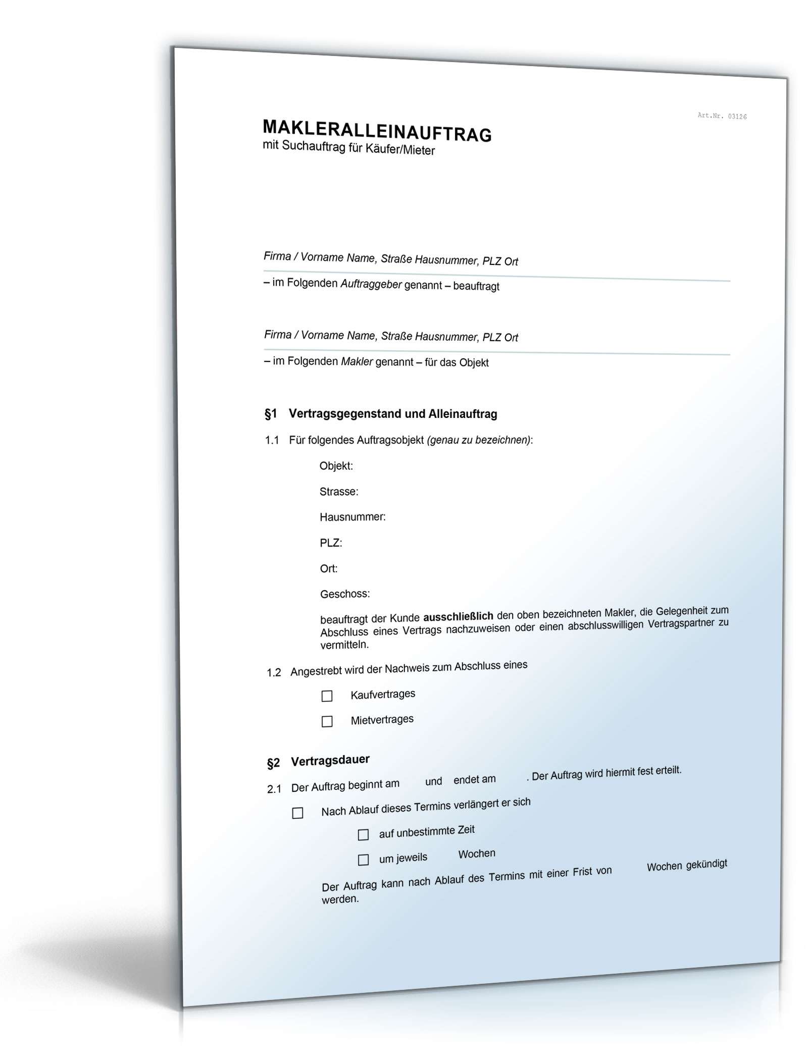 Makleralleinauftrag Suchauftrag Mieter Word