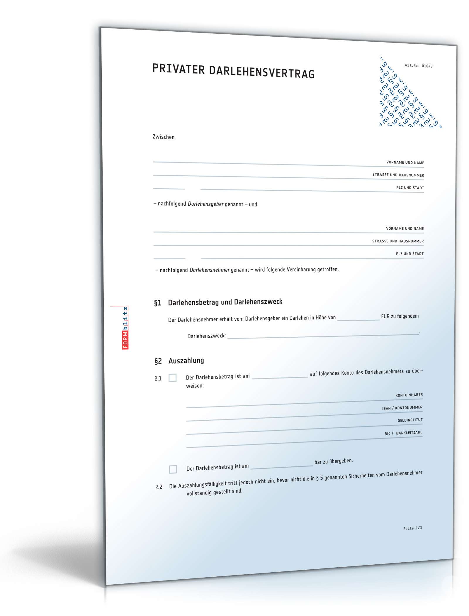 Privater Darlehensvertrag PDF