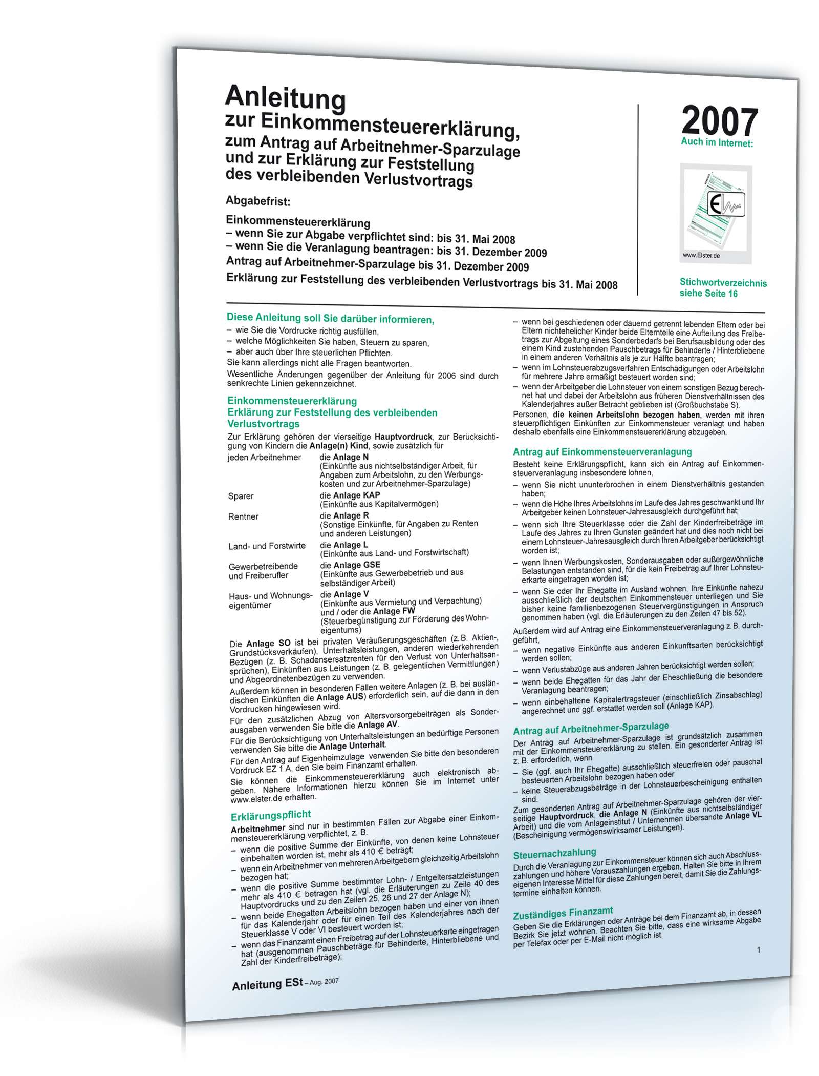Anleitung zur Einkommensteuererklärung 2007 PDF