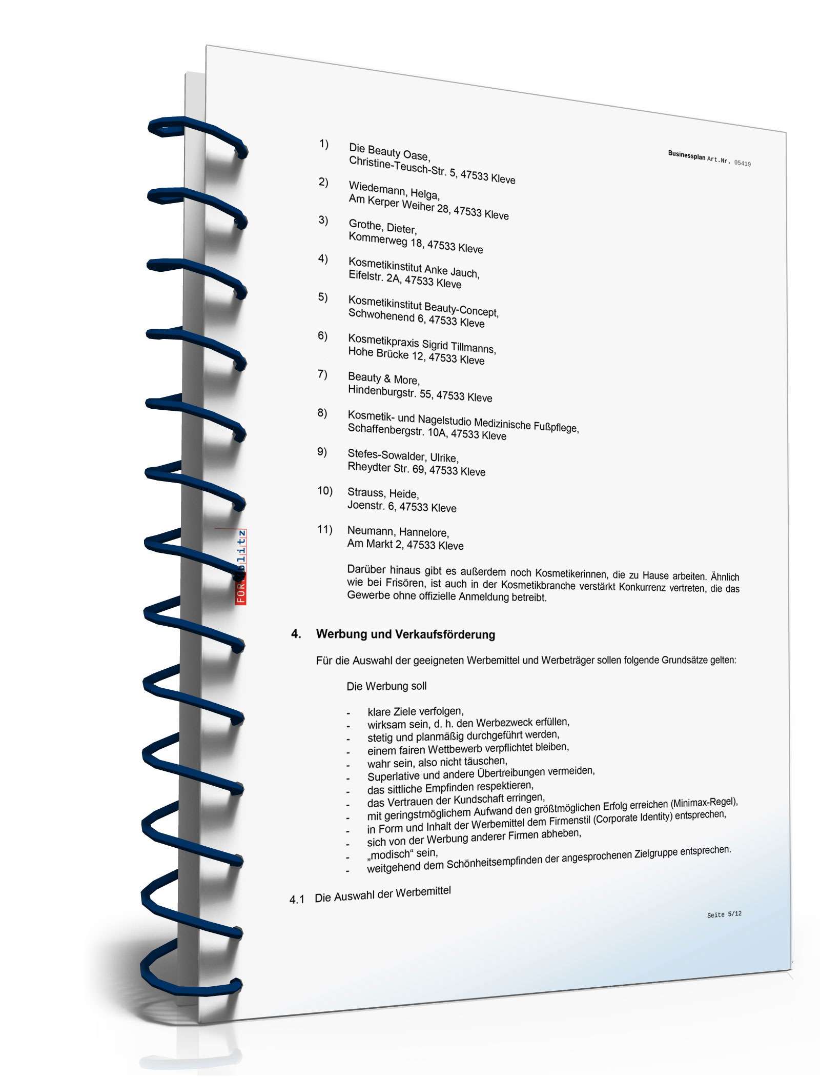 Businessplan Kosmetikstudio Excel. Seite: 9