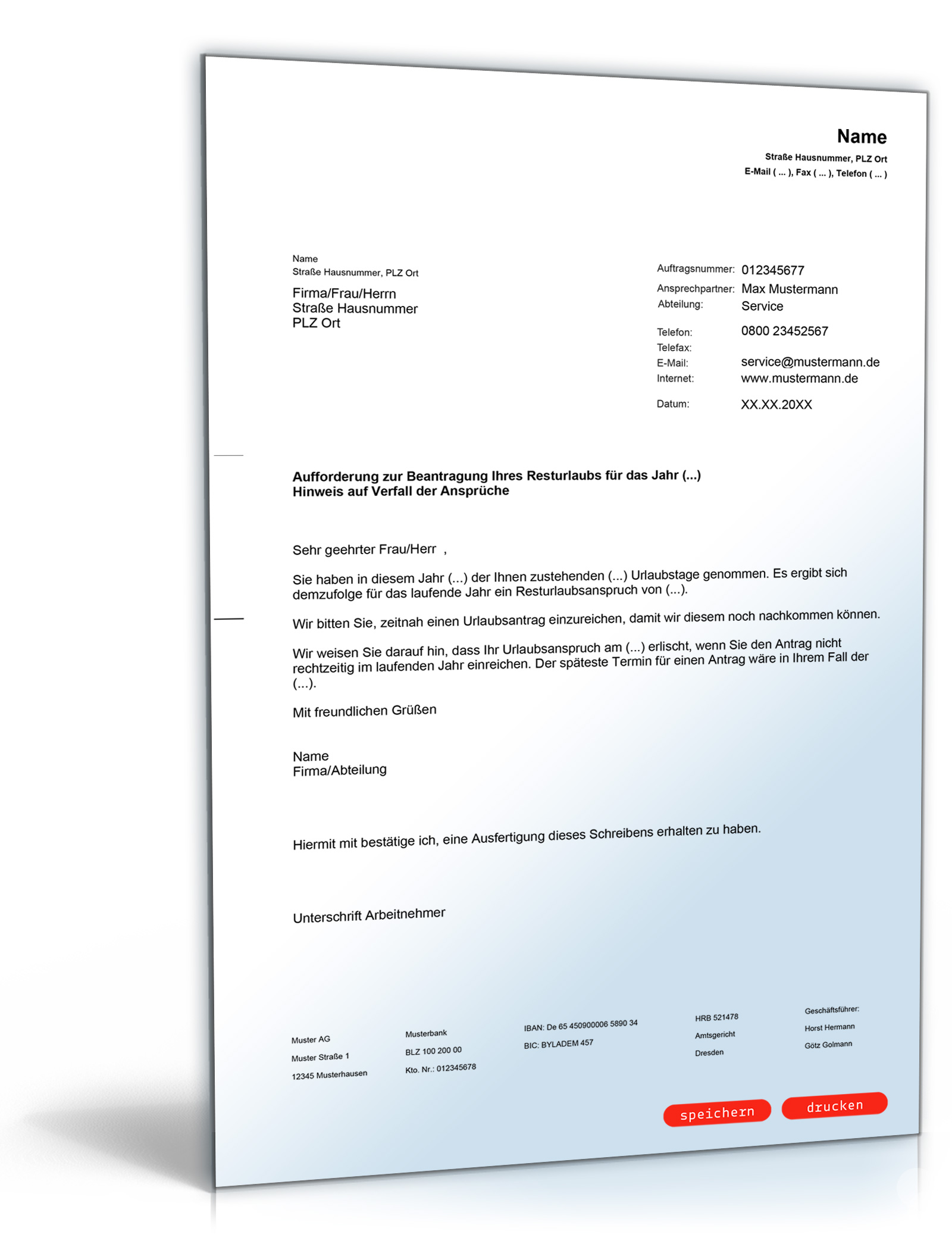 Hinweis auf Resturlaub PDF