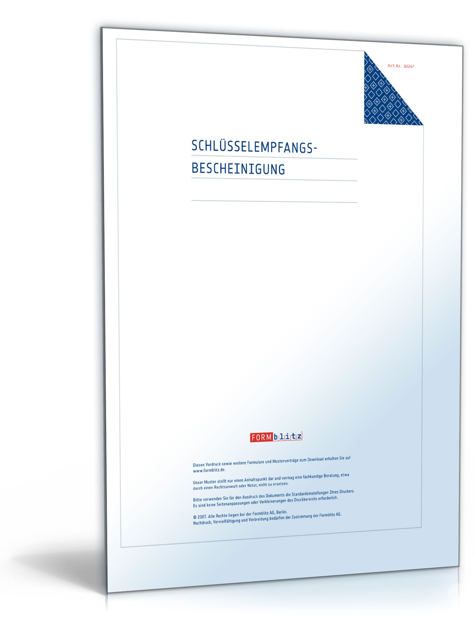 Schlüssel-Empfangsbescheinigung für Mieter Excel