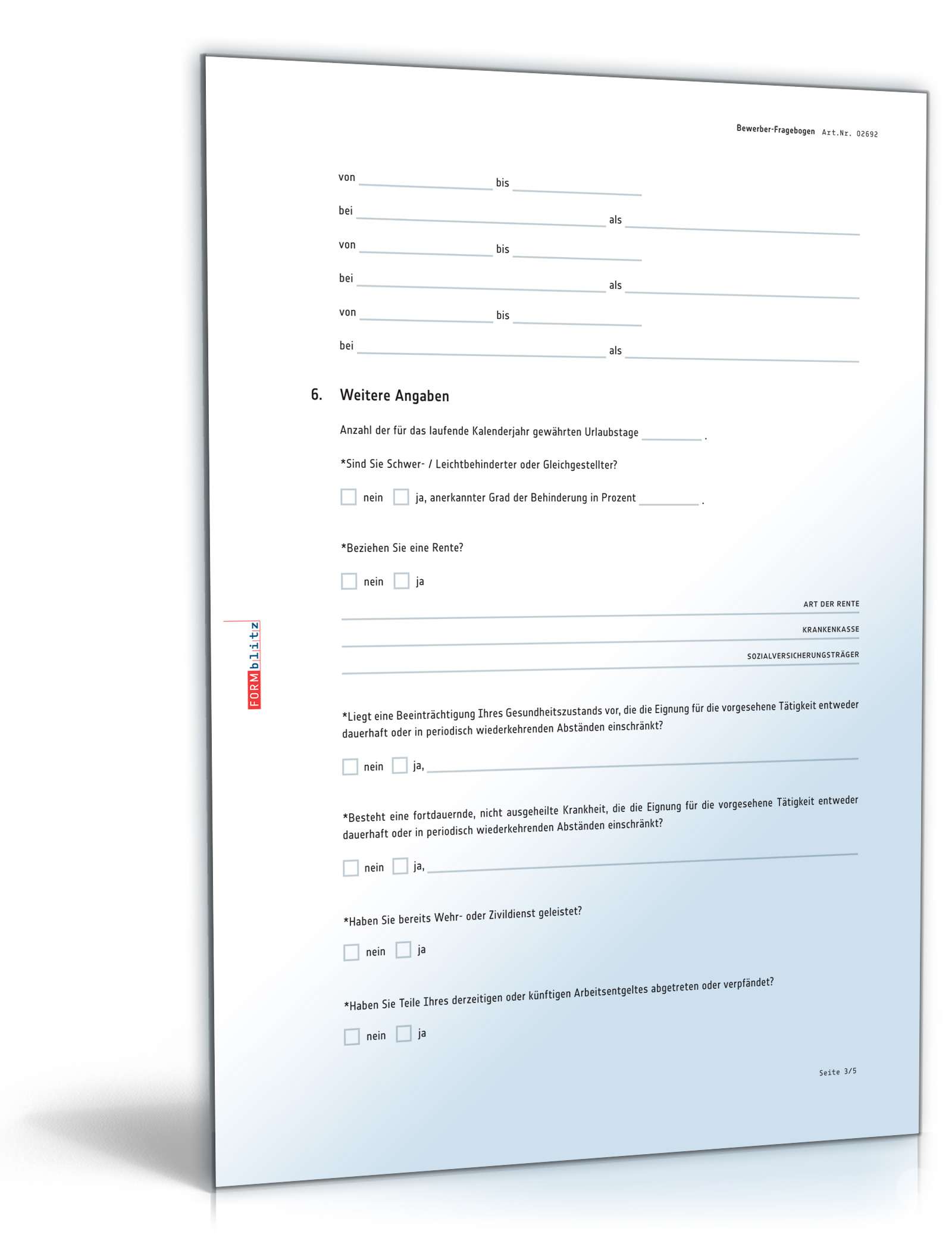 Fragebogen Bewerber PDF. Seite: 3