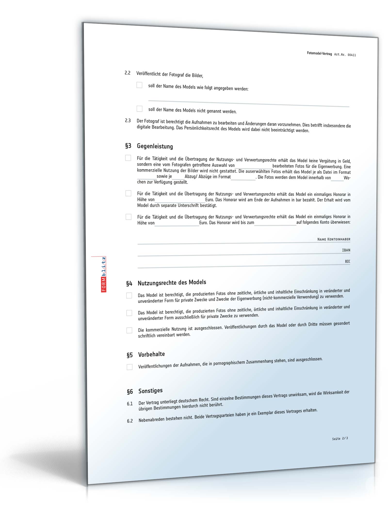 Fotomodel-Vertrag PDF. Seite: 2