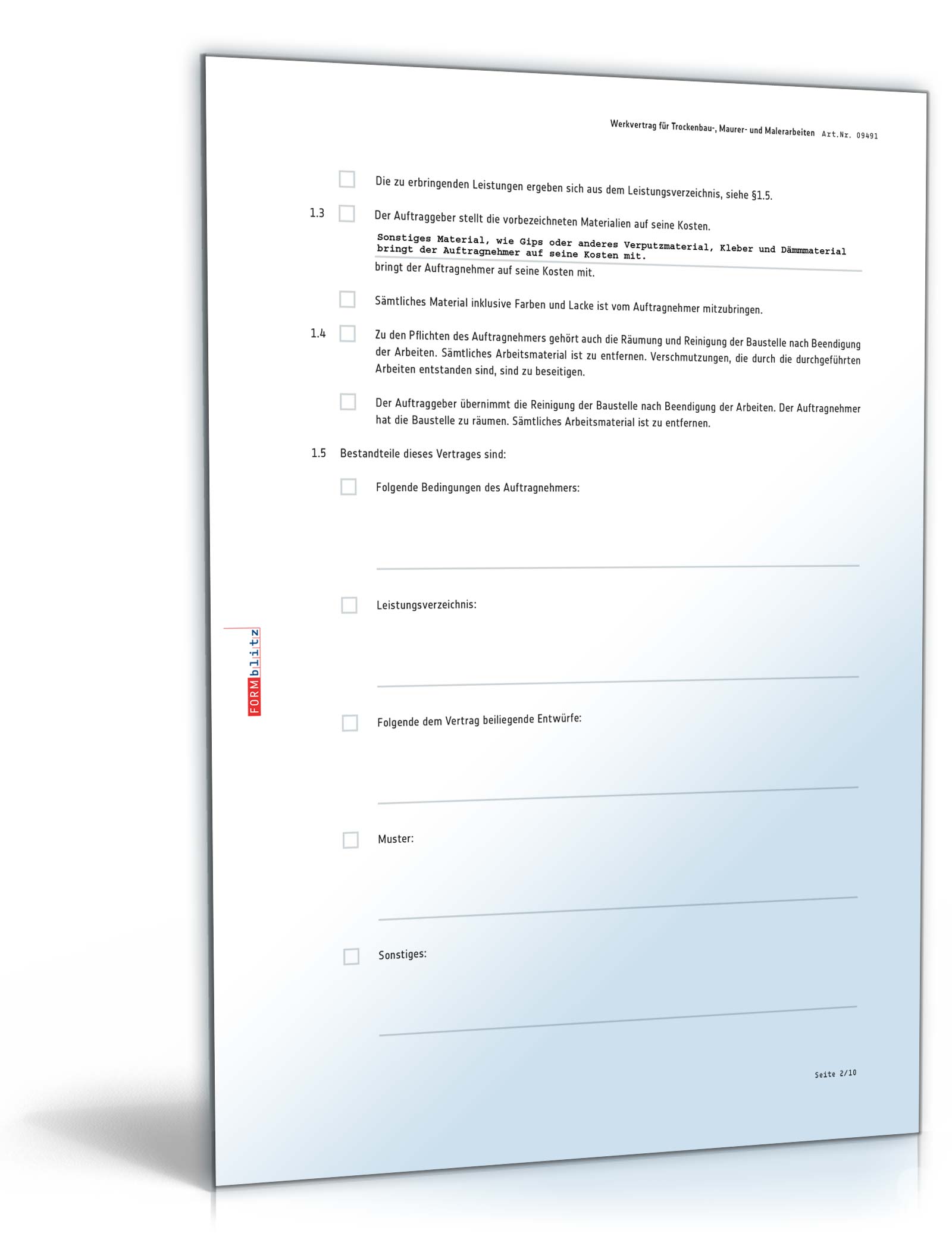 Werkvertrag Trockenbau-, Maurer- und Malerarbeiten PDF. Seite: 2