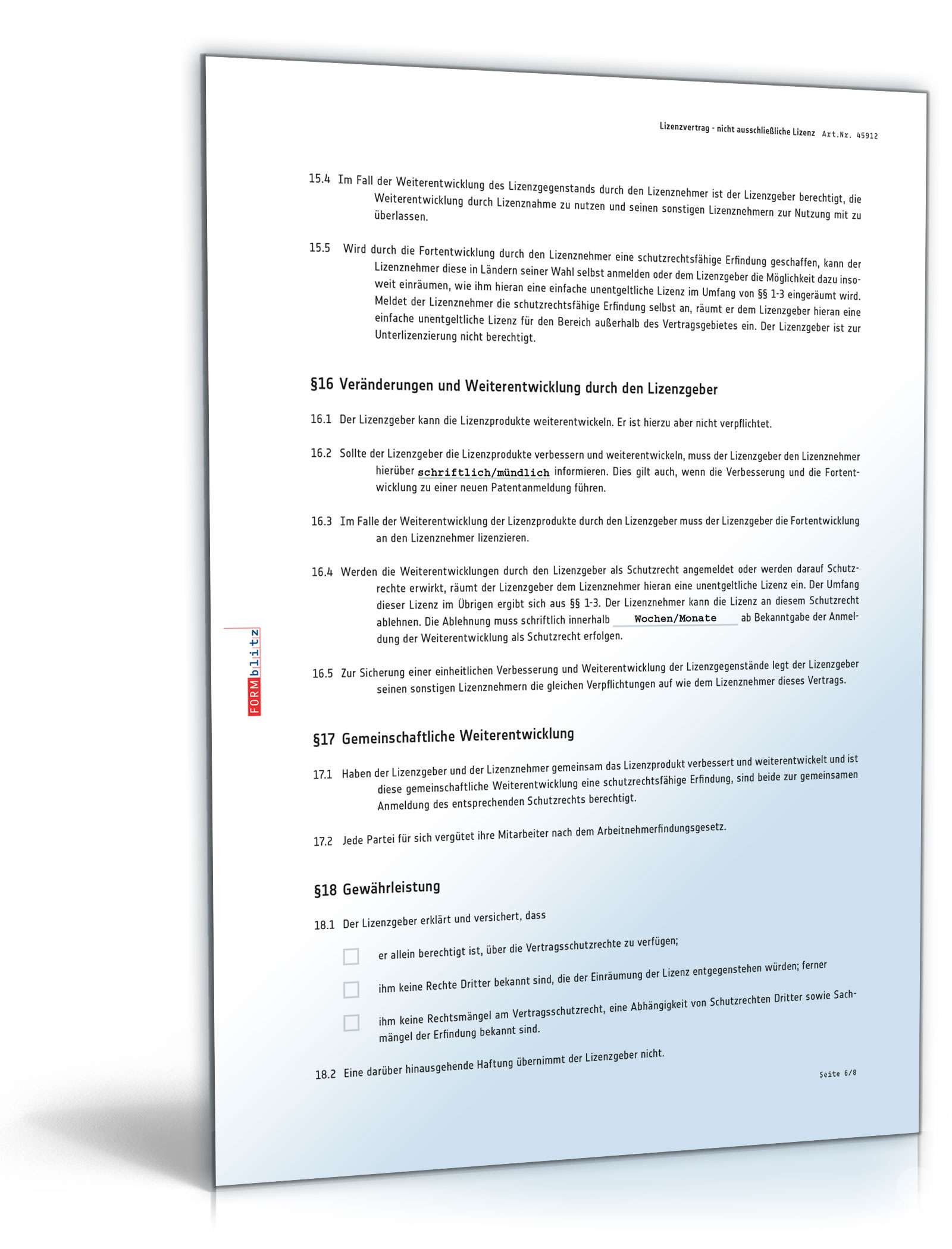 Lizenzvertrag nicht ausschließliche Lizenz PDF. Seite: 6