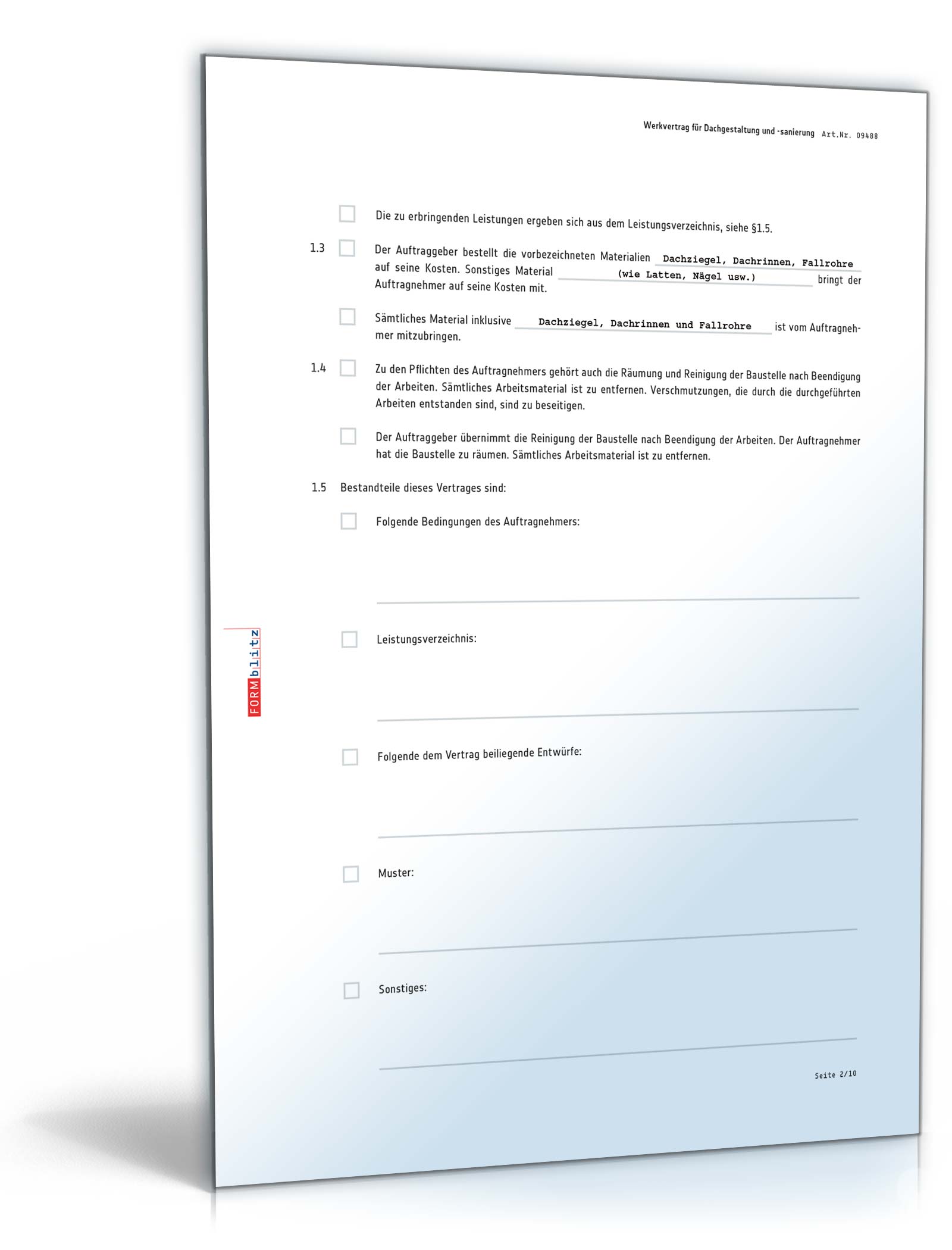 Werkvertrag Dachgestaltung und -sanierung PDF. Seite: 2