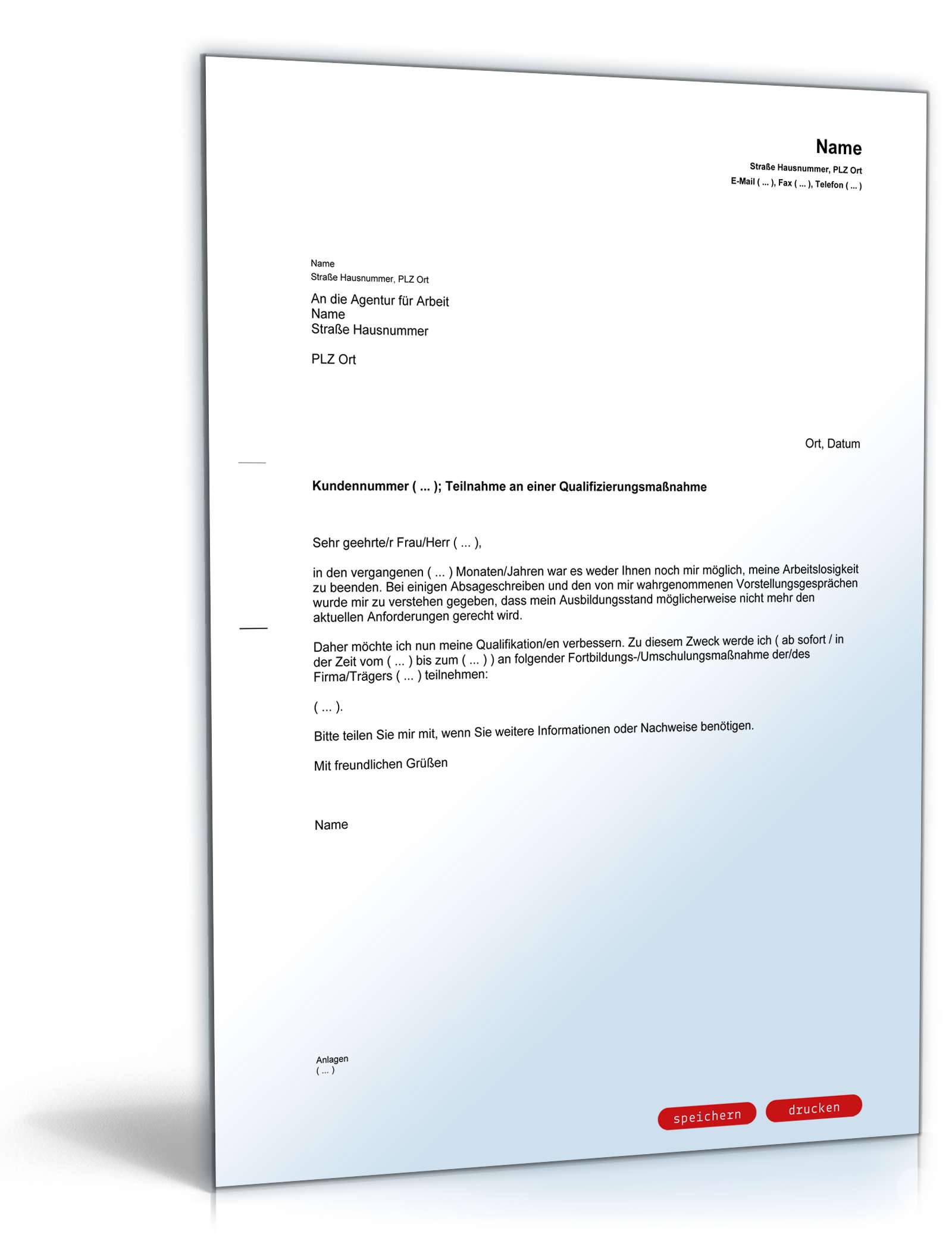 Mitteilung Arbeitsagentur Qualifizierungsmaßnahme PDF