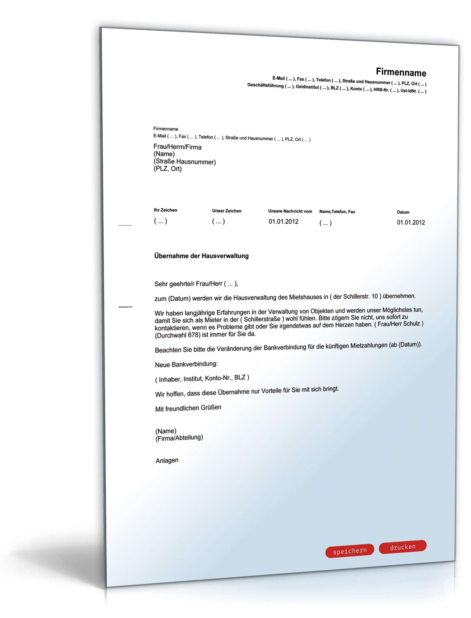 Werbebrief für eine Hausverwaltung anlässlich einer Geschäftsübernahme PDF