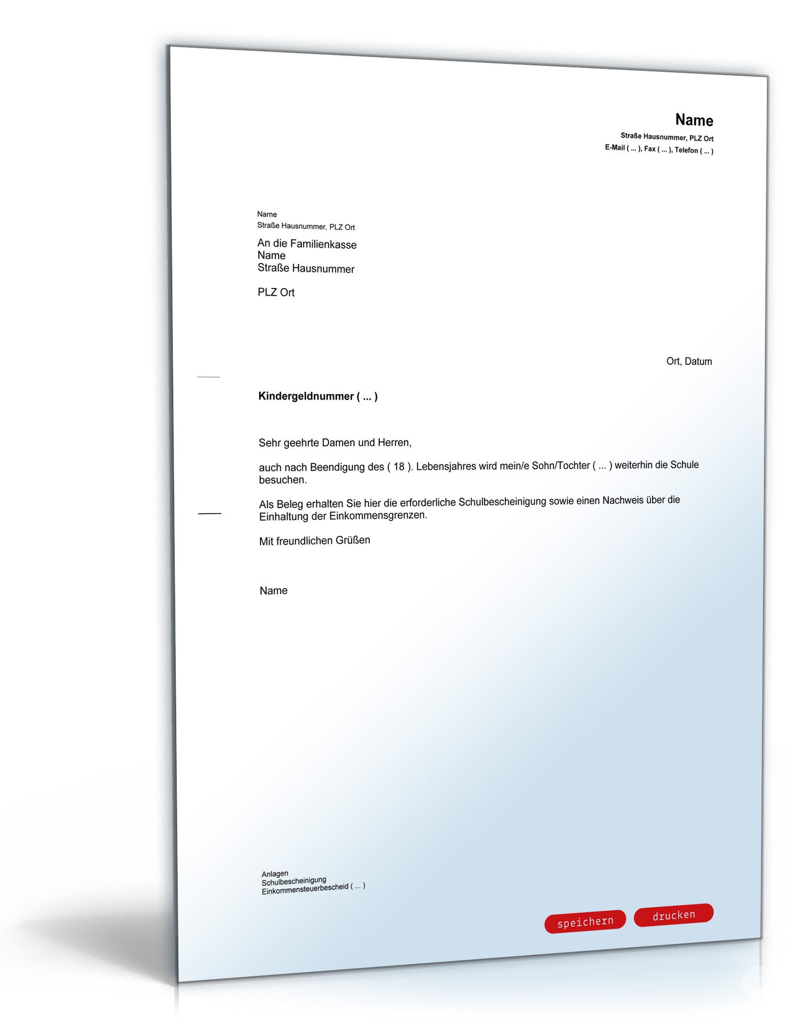 Antrag Fortzahlung Kindergeld wegen Schulbesuch PDF