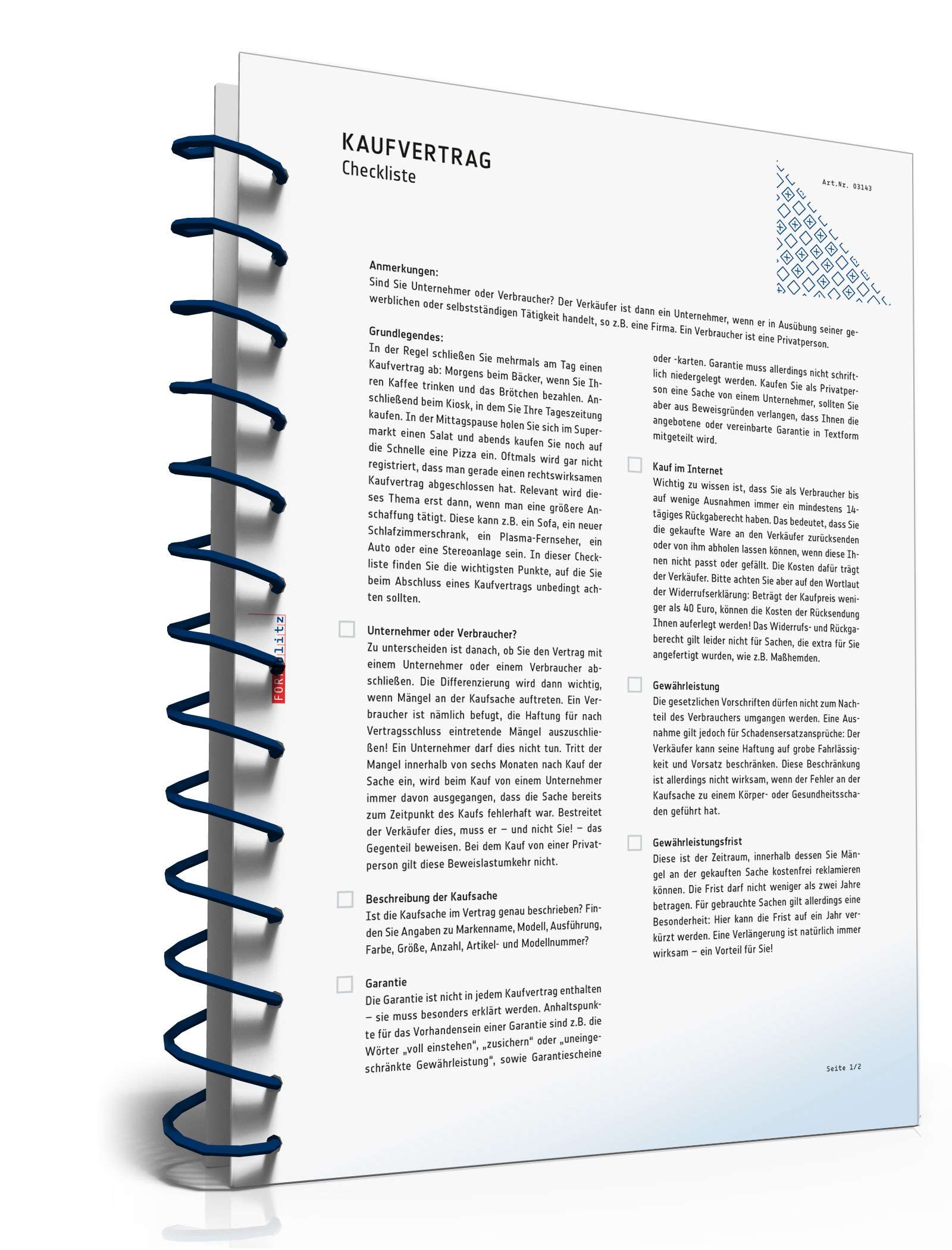 Checkliste Kaufvertrag PDF