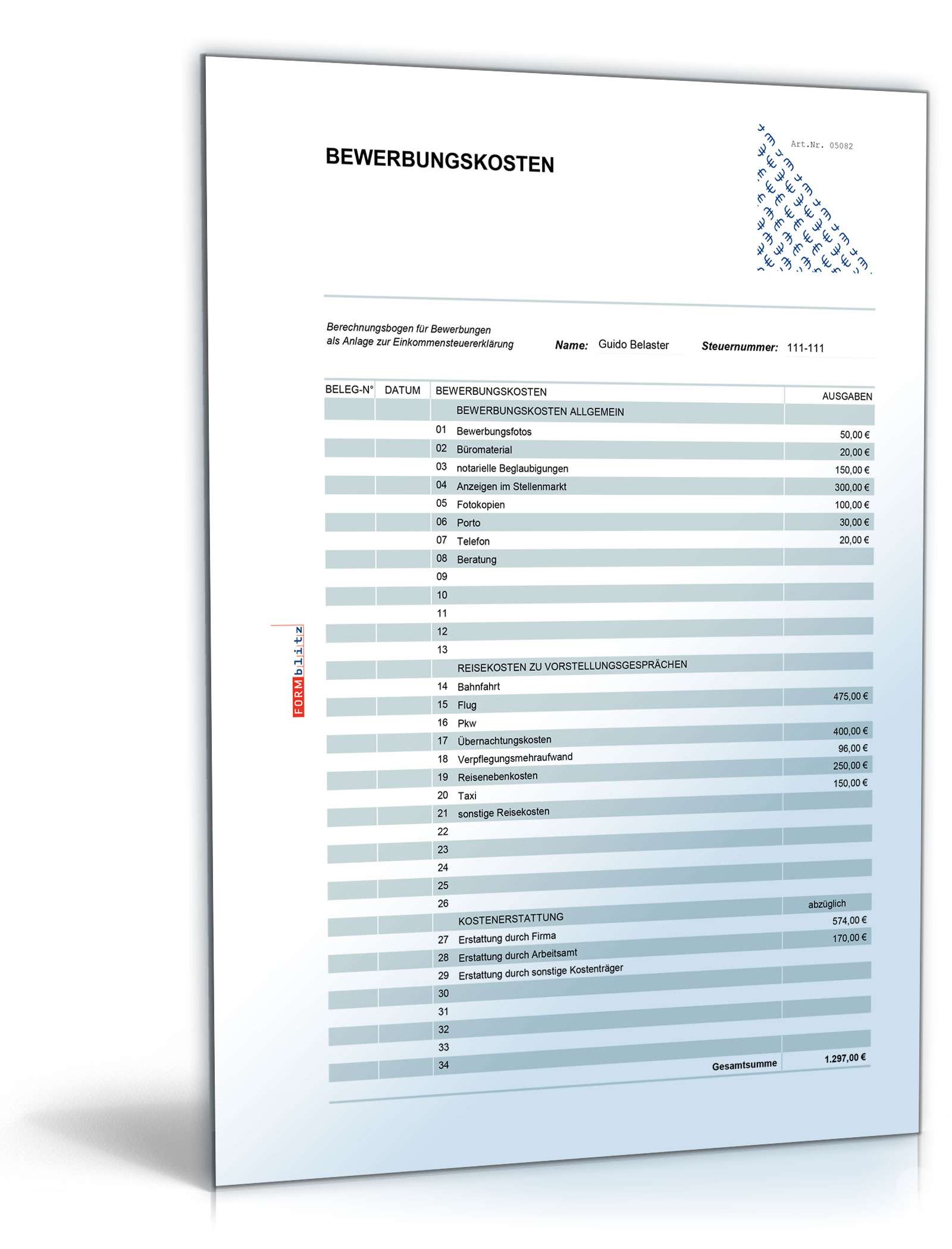 Ermittlung abzugsfähiger Werbungskosten Excel. Seite: 4