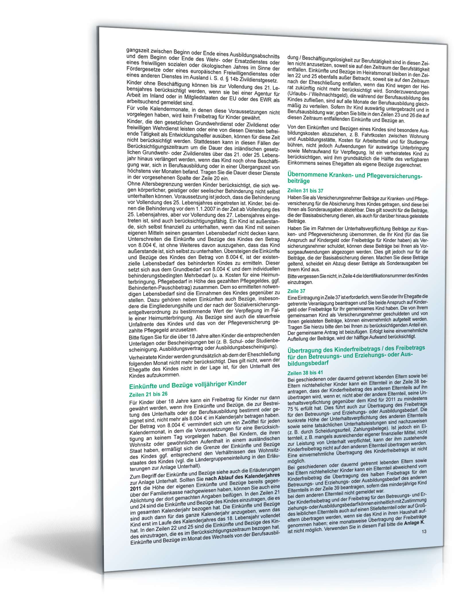 Anleitung zur Einkommensteuererklärung 2011 PDF. Seite: 13