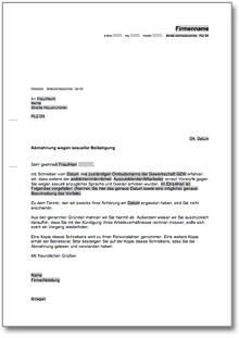 Abmahnung sexuelle Belästigung Word