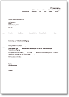 Bewilligung von Teilzeitarbeit Word