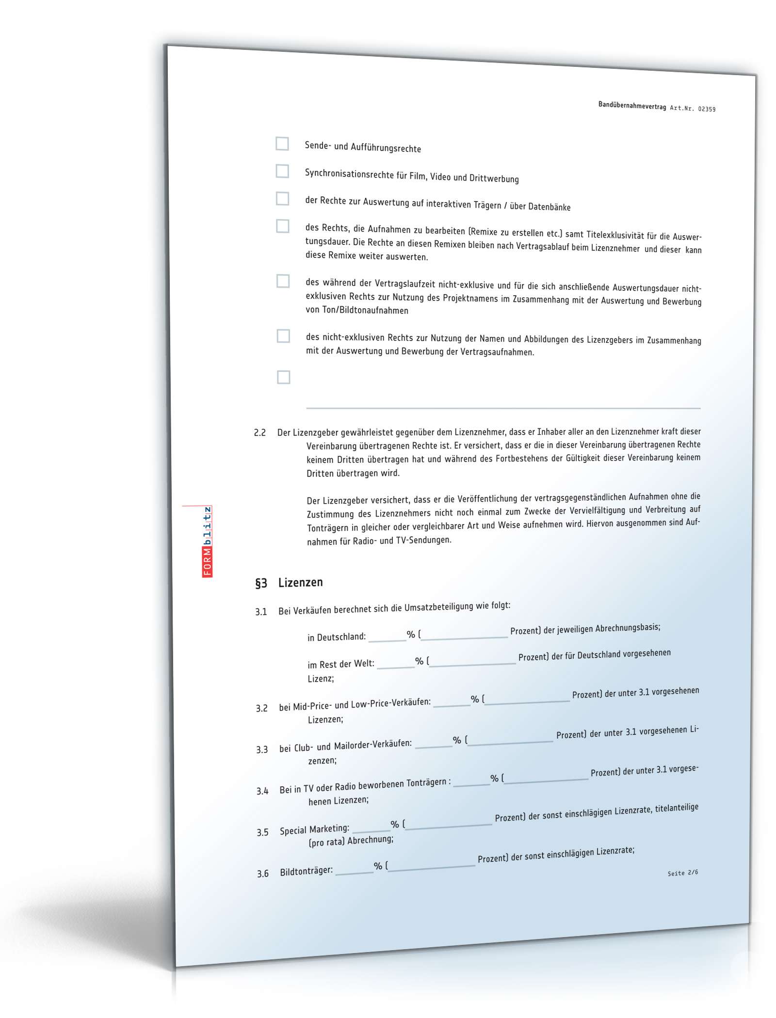 Bandübernahmevertrag mit Labelcopy PDF. Seite: 2