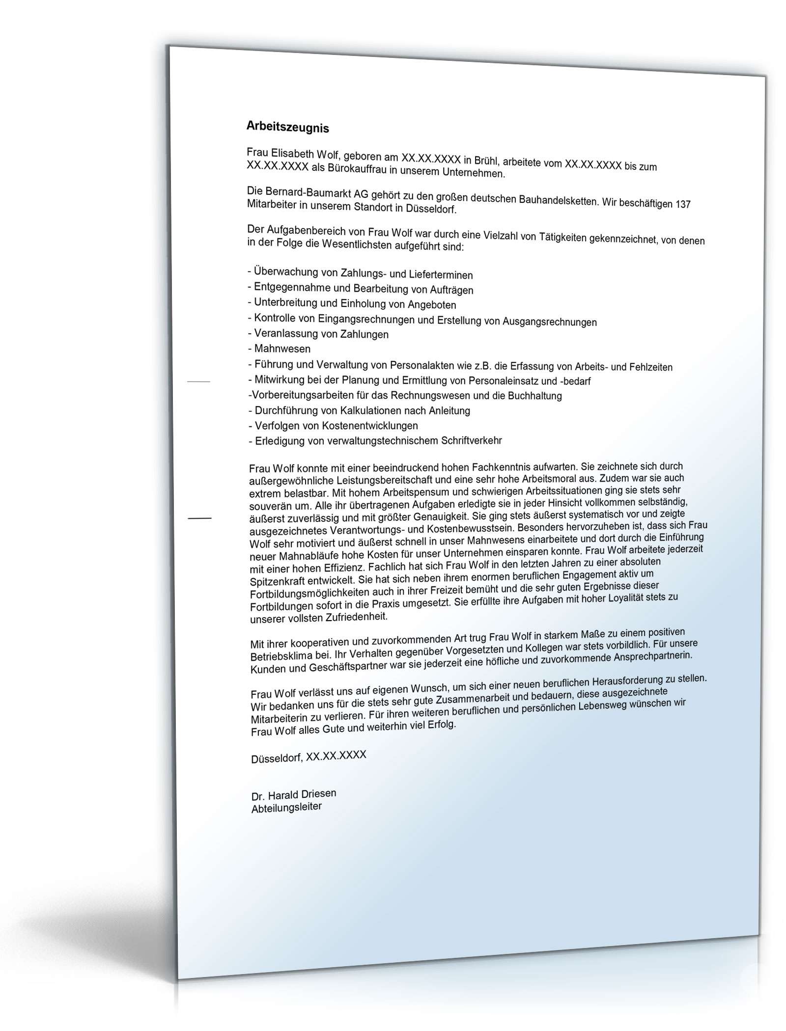 Arbeitszeugnis Bürokauffrau Excel. Seite: 2