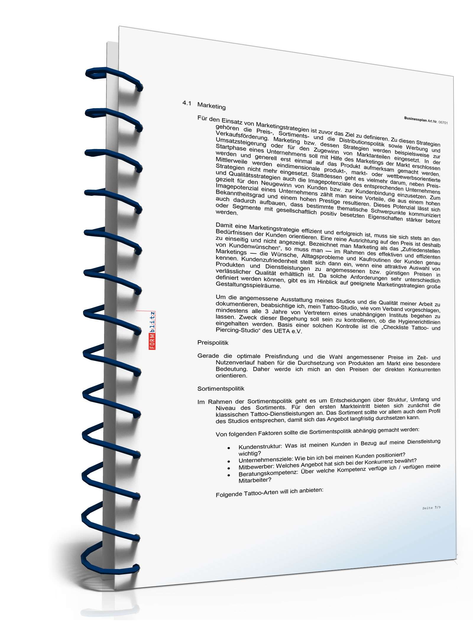 Businessplan Tattoo-Studio Excel. Seite: 6