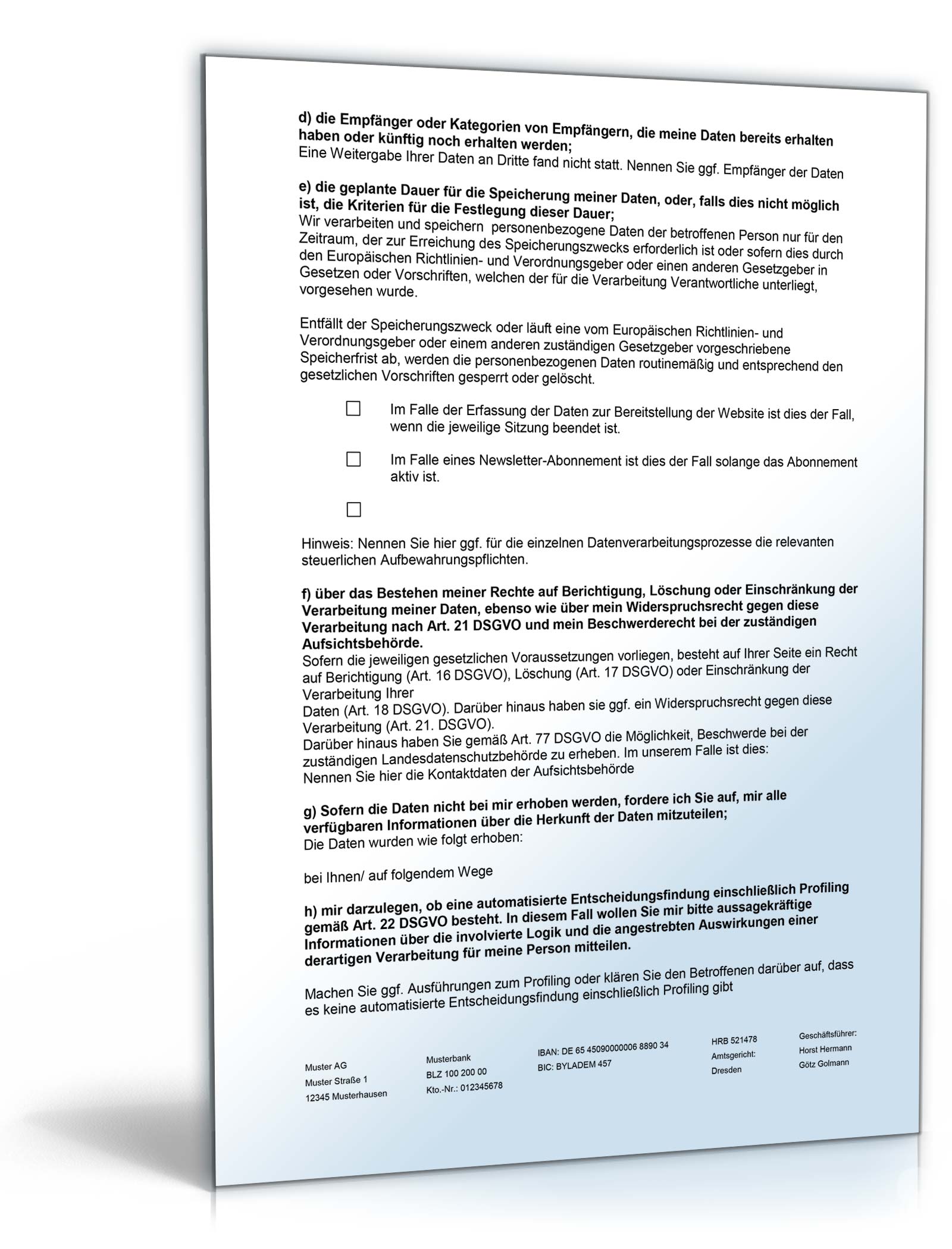 Selbstauskunft zur Verarbeitung personenbezogener Daten DSGVO Word. Seite: 2