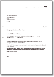Fristgemäße Kündigung Mietvertrag durch Mieter Word