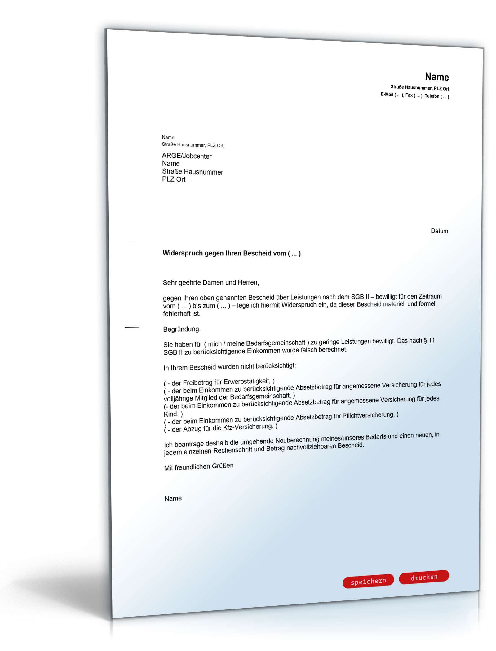 Widerspruch fehlerhafte Anrechnung Einkommen PDF