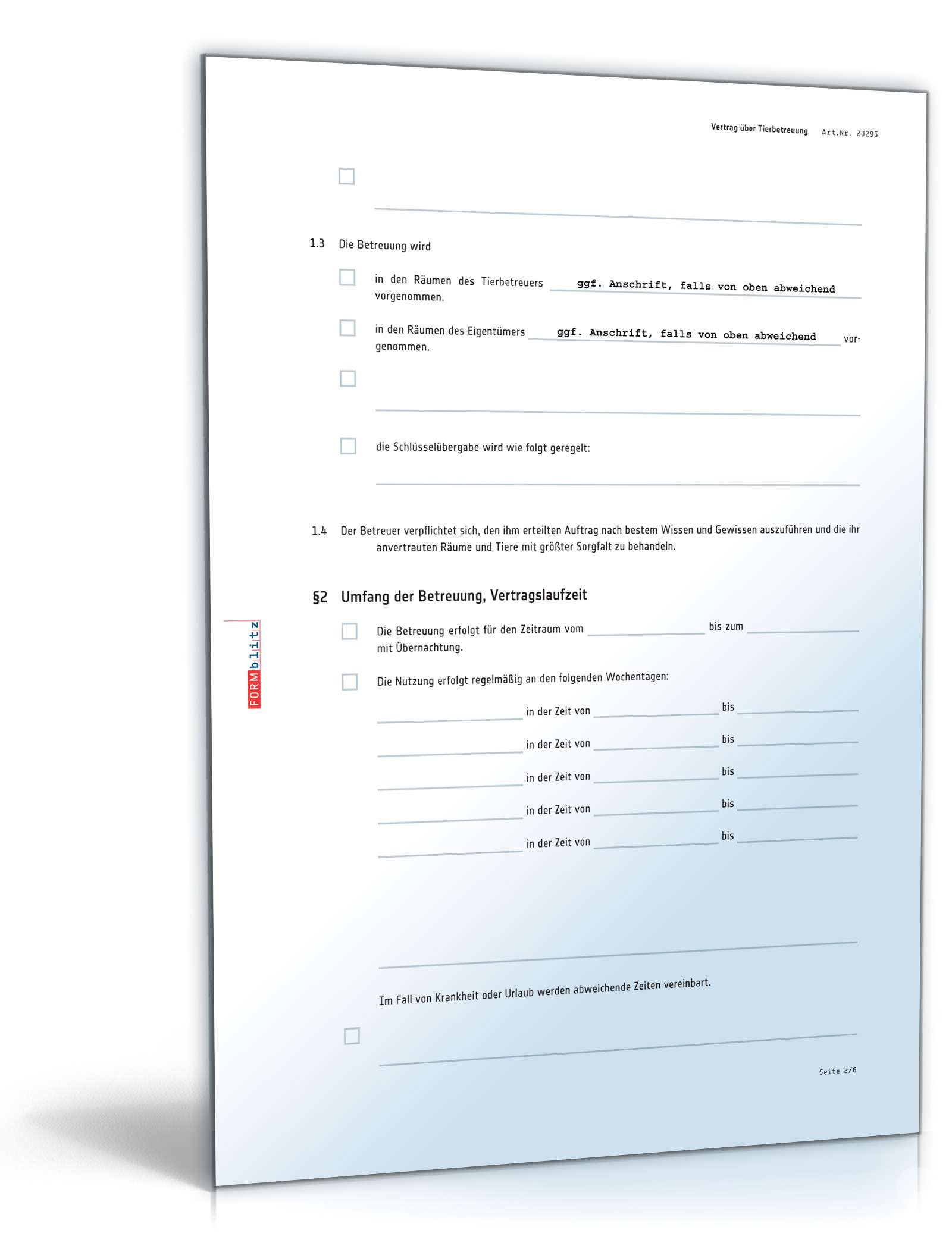 Vertrag Tierbetreuung PDF. Seite: 2