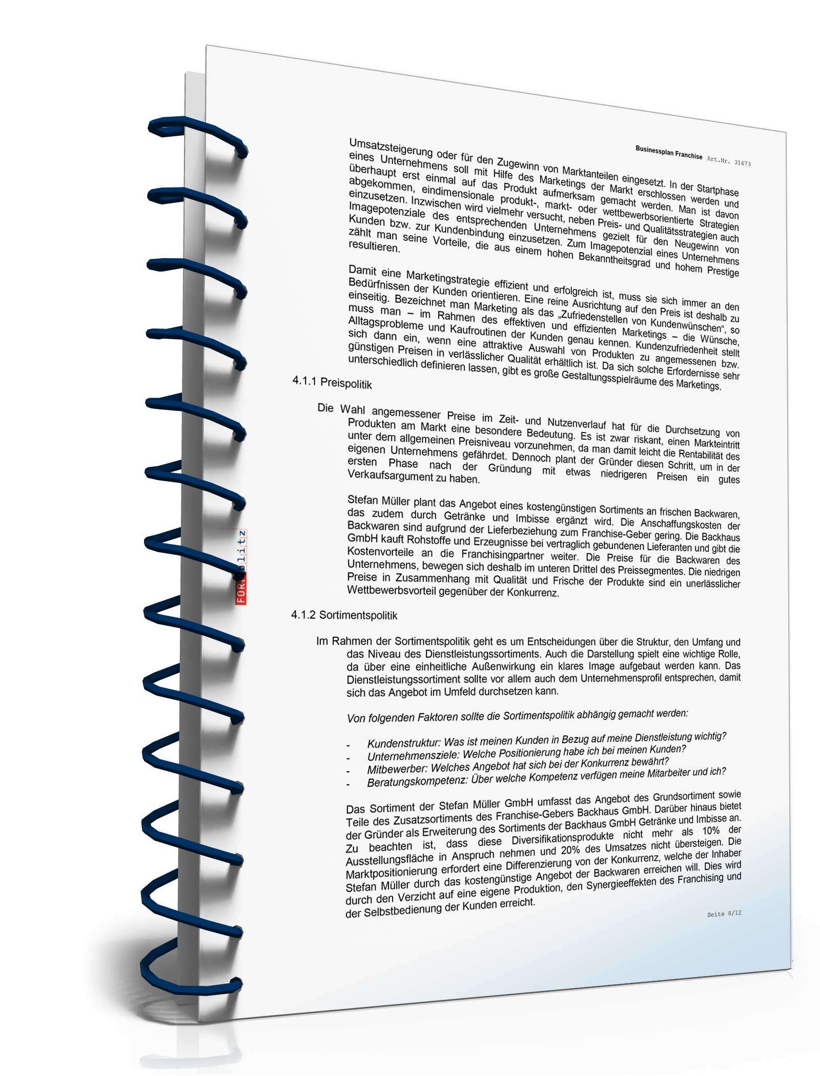 Businessplan Franchise (allgemein) Excel. Seite: 16