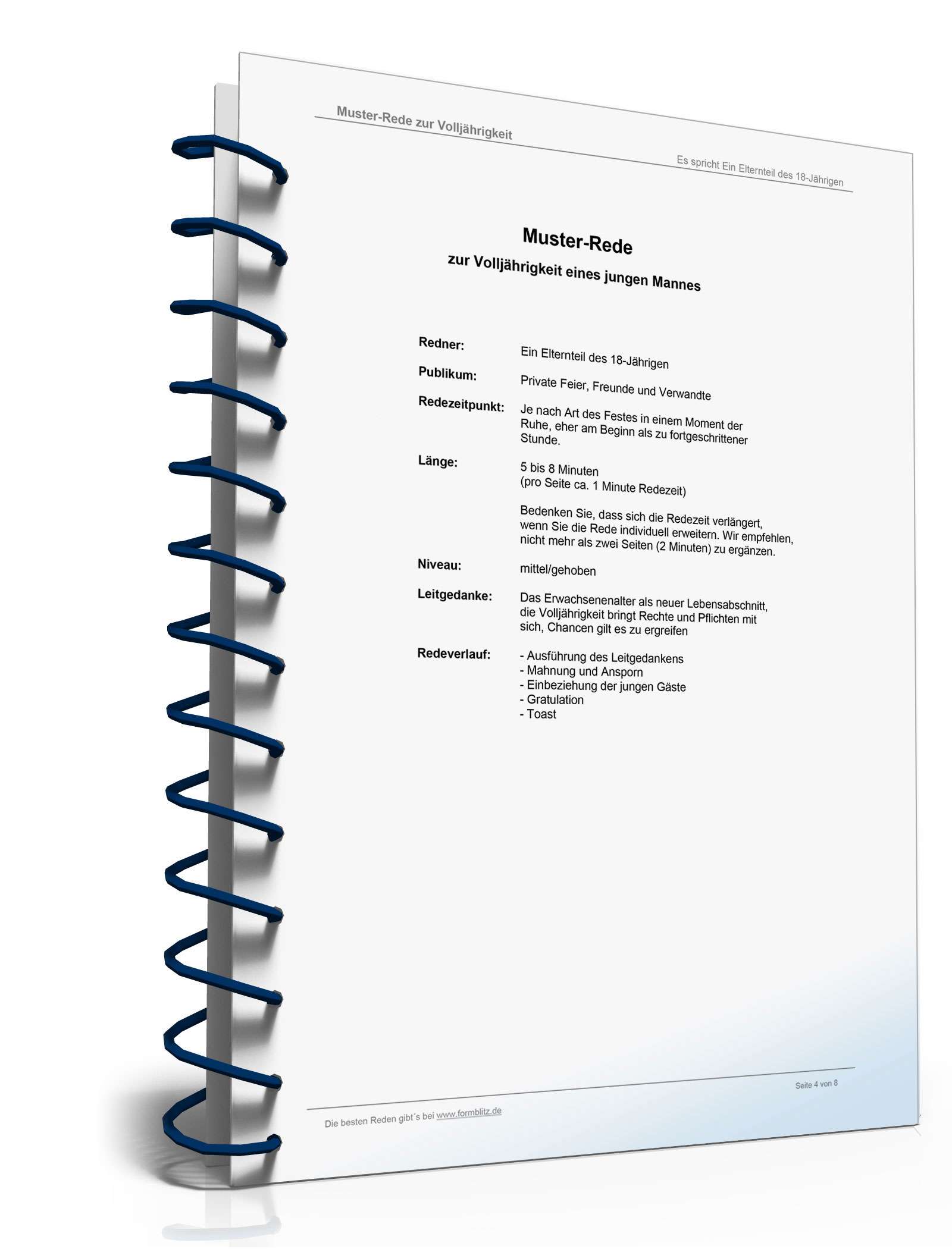 Muster-Rede zur Volljährigkeit eines jungen Mannes Word. Seite: 4