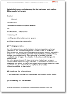 Geheimhaltungsvereinbarung Forschungsseinrichtungen Word