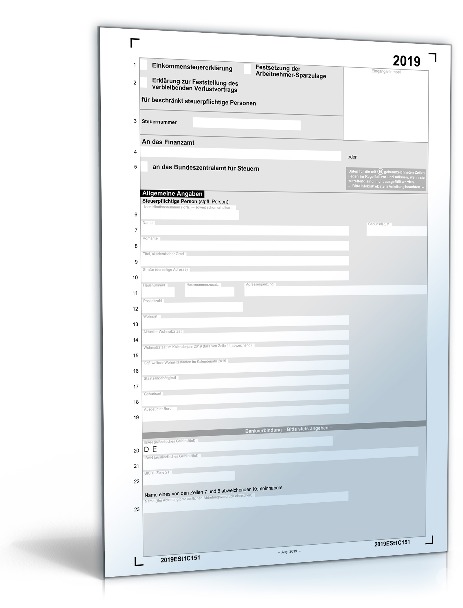 Einkommensteuererklärung beschränkt Steuerpflichtige 2019 PDF